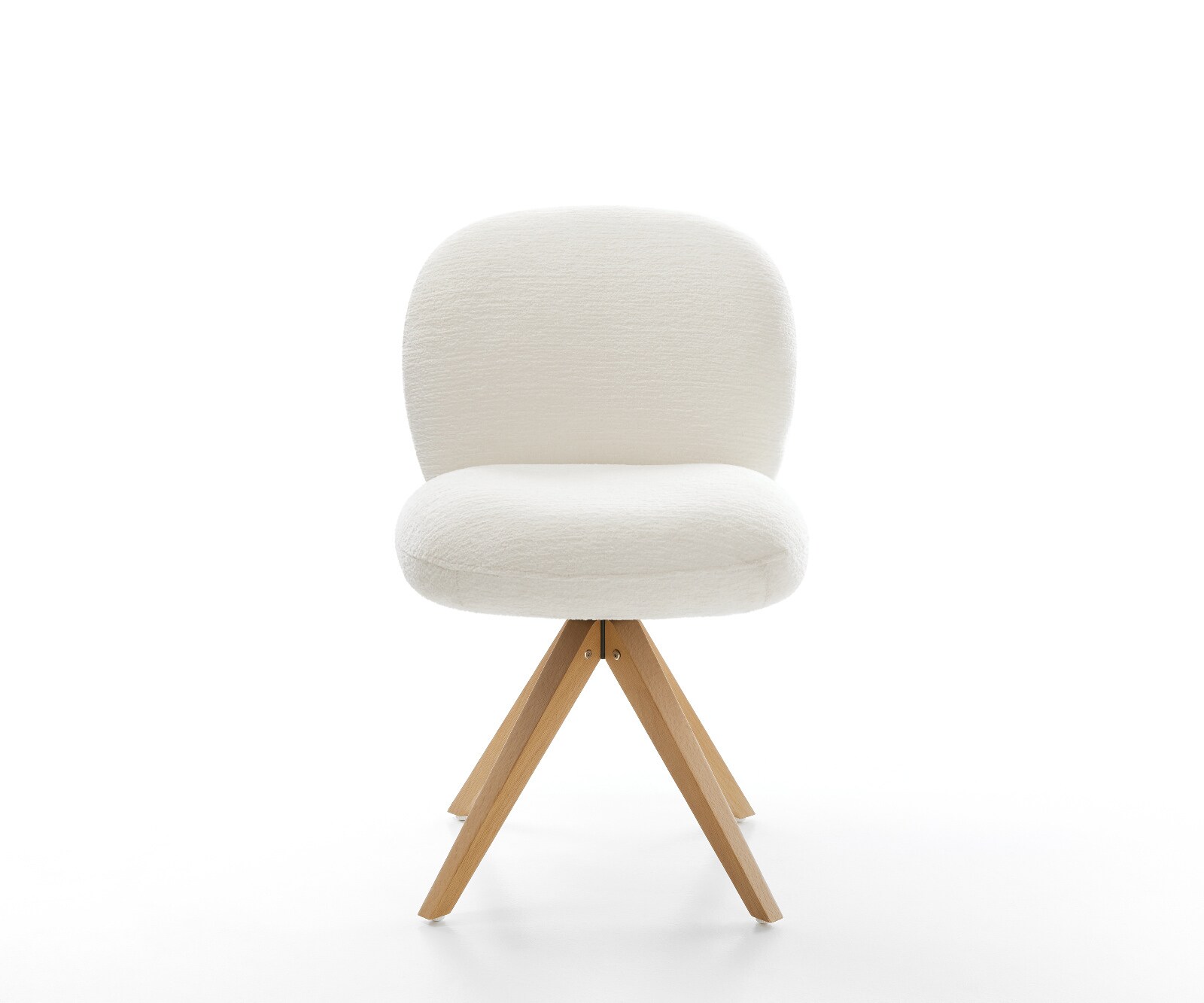 Chaise-pivotante Nube-Flex bouclé doux beige pied en bois angulaire naturel pivotement sur 180° resorts ensachés 2