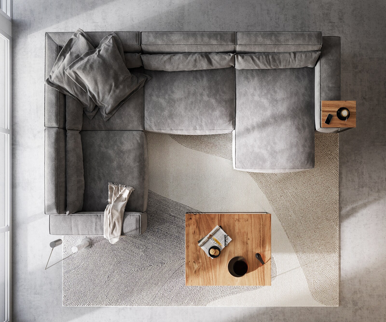 Canapé panoramique Sirpio XL 360x260 cm Microfibre Taupe Recamiere variable 6