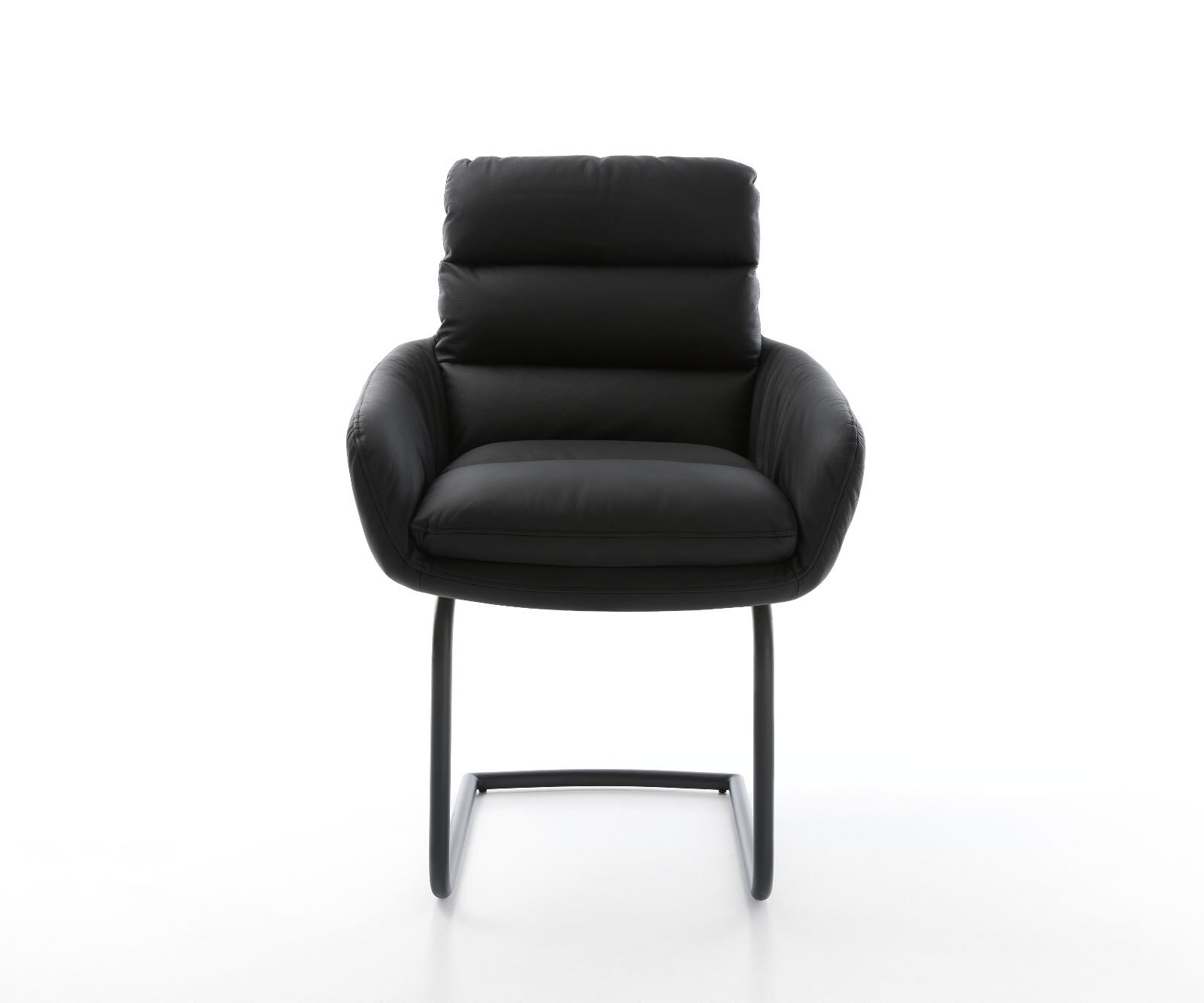 Cantilever Abelia-Flex avec accoudoirs cuir de vache noir pied cantilever rond noir 2