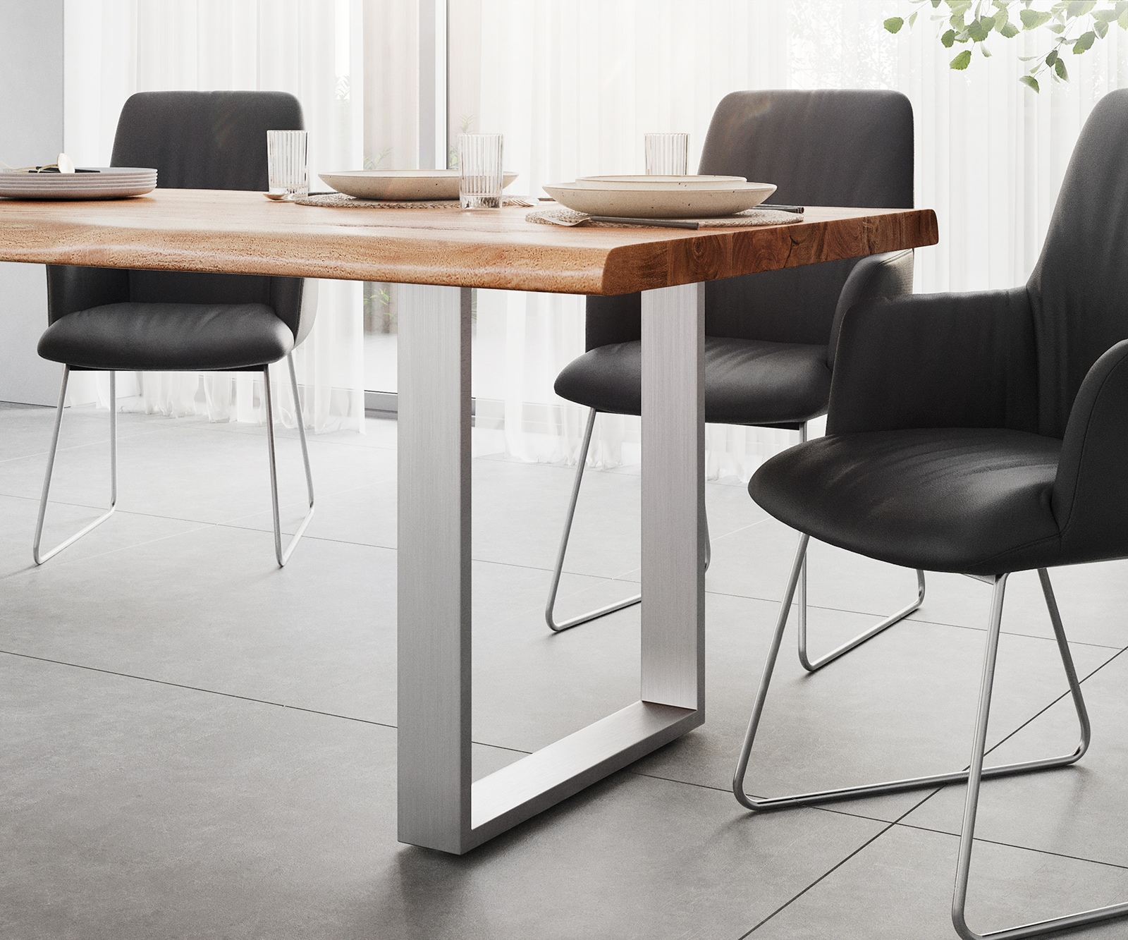 Table-à-manger Edge 260x100 XL acacia nature acier inoxydable mince Live-Edge 4 Table-à-manger Edge 260x100 XL acacia nature acier inoxydable mince Live-Edge 4