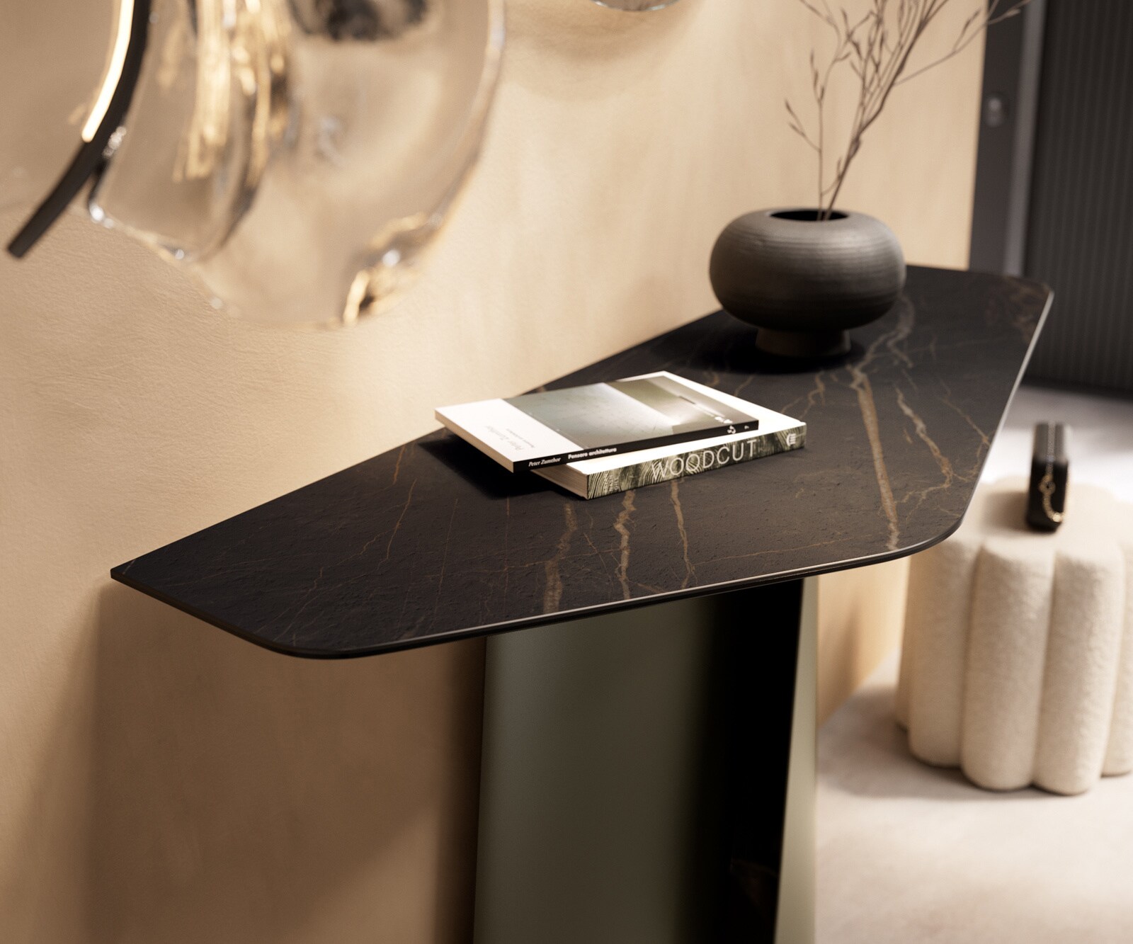 Console Edge Polygonal 140x50 cm Céramique Laminam® Noir Desir Braun Livos Métal Effektfinish Titan 6