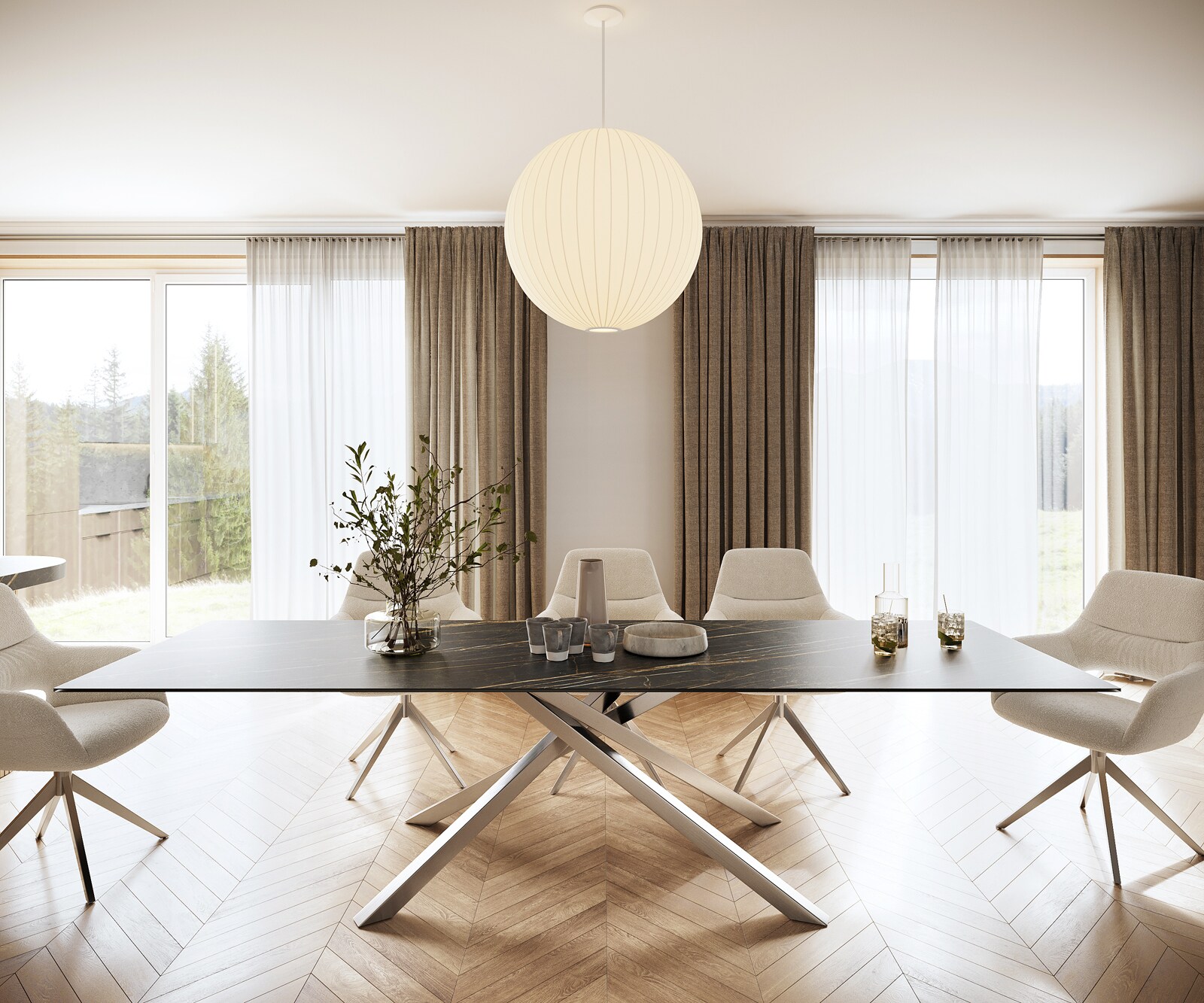 Table-à-manger Edge 300x100cm Laminam® céramique marron pieds milieu croisé argent 3 Table-à-manger Edge 300x100cm Laminam® céramique marron pieds milieu croisé argent 3