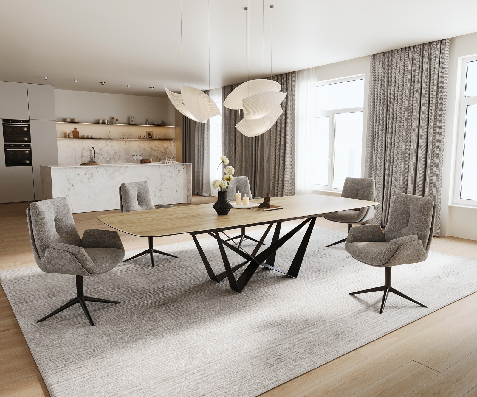 Table à manger Edge Boot 240-300x120 cm Céramique Laminam® Sabbia Eichefarbig Spider Flachstahl Noir extensible 7
