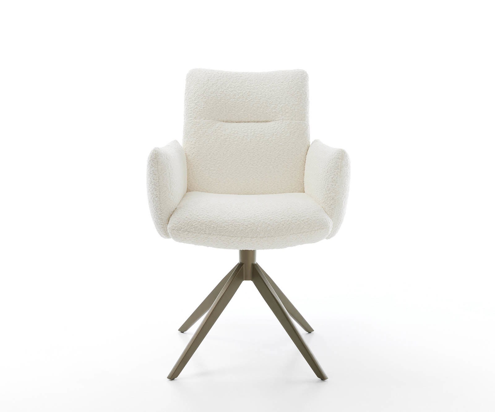 Chaise-pivotante Jova-Flex avec accoudoirs bouclé blanc pied croisé large aspect titane pivotement sur 360° ressorts ensachés 1 Chaise-pivotante Jova-Flex avec accoudoirs bouclé blanc pied croisé large aspect titane pivotement sur 360° ressorts ensachés 1