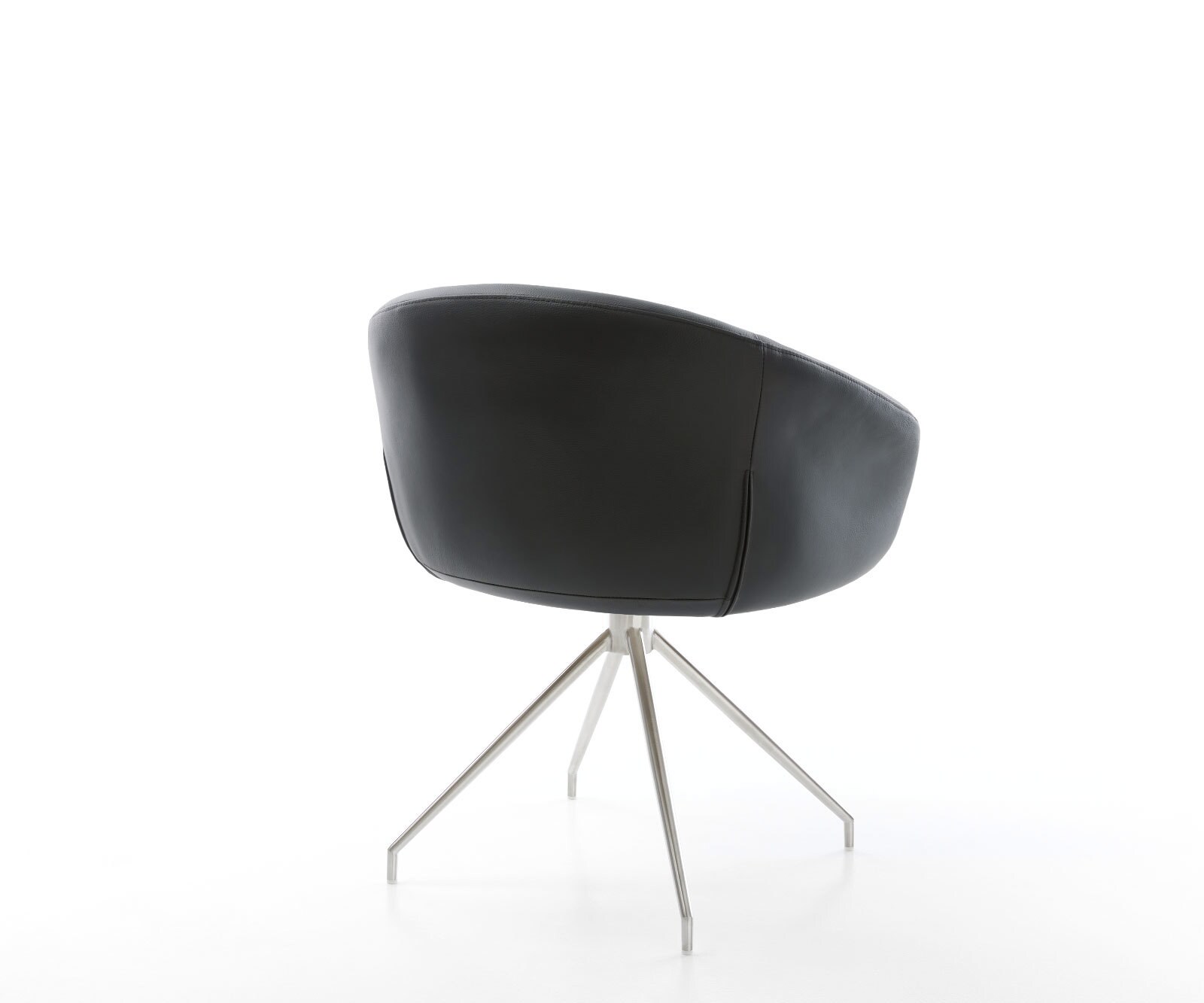 Chaise-pivotante Vinka-Flex avec accoudoirs cuir de vache noir pied croisé conique acier inoxydable brossé pivotement sur 180° ressorts ensachés 5