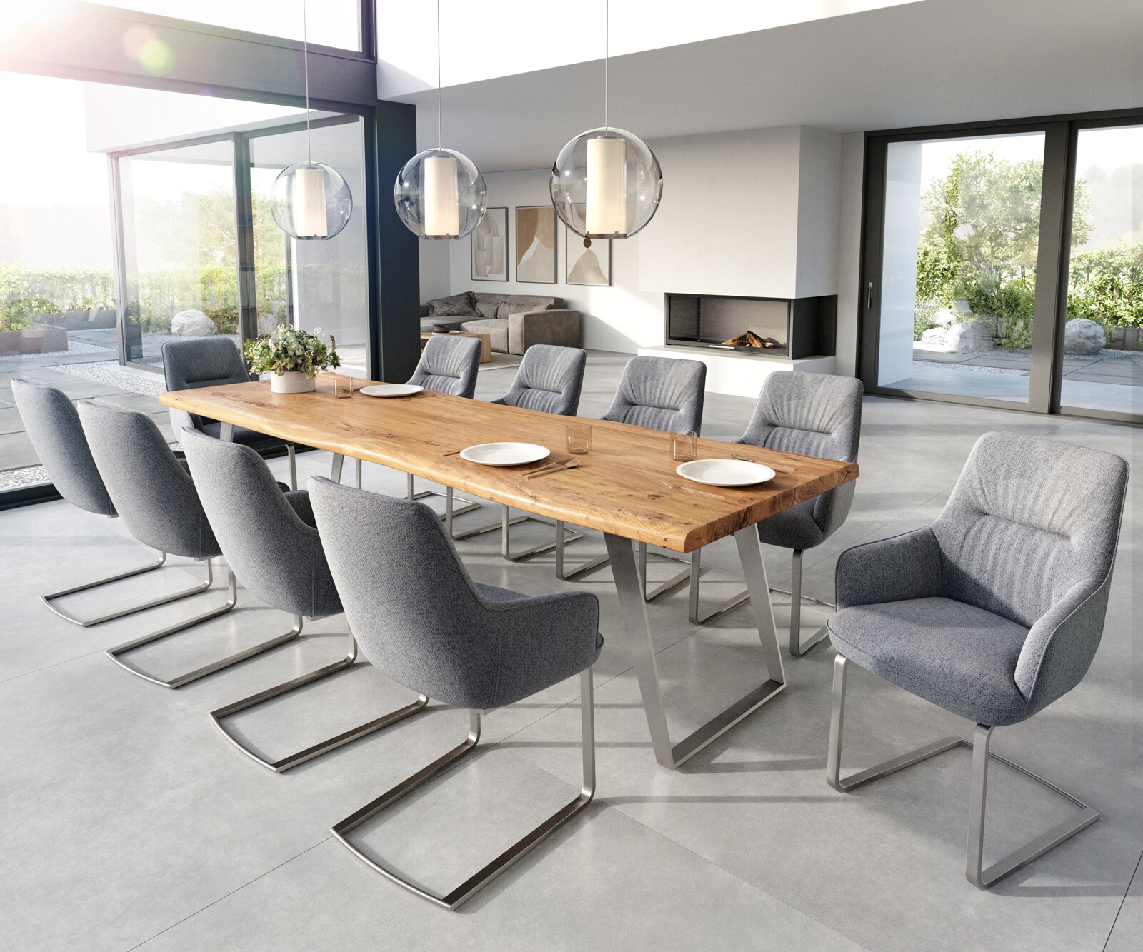 Cantilever Zelia-Flex avec accoudoirs tissu texturé gris clair pied cantilever plat acier inoxydable brossé ressorts ensachés 3 Cantilever Zelia-Flex avec accoudoirs tissu texturé gris clair pied cantilever plat acier inoxydable brossé ressorts ensachés 3