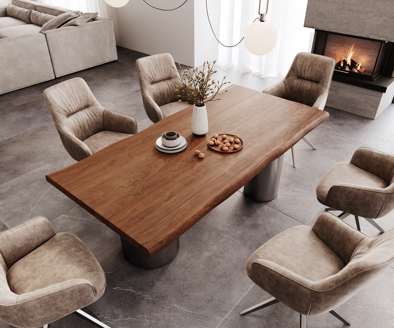 Table à manger Edge 200x100 XL Acacia Marron Troa Acier inoxydable Graphite Live-Edge 4
