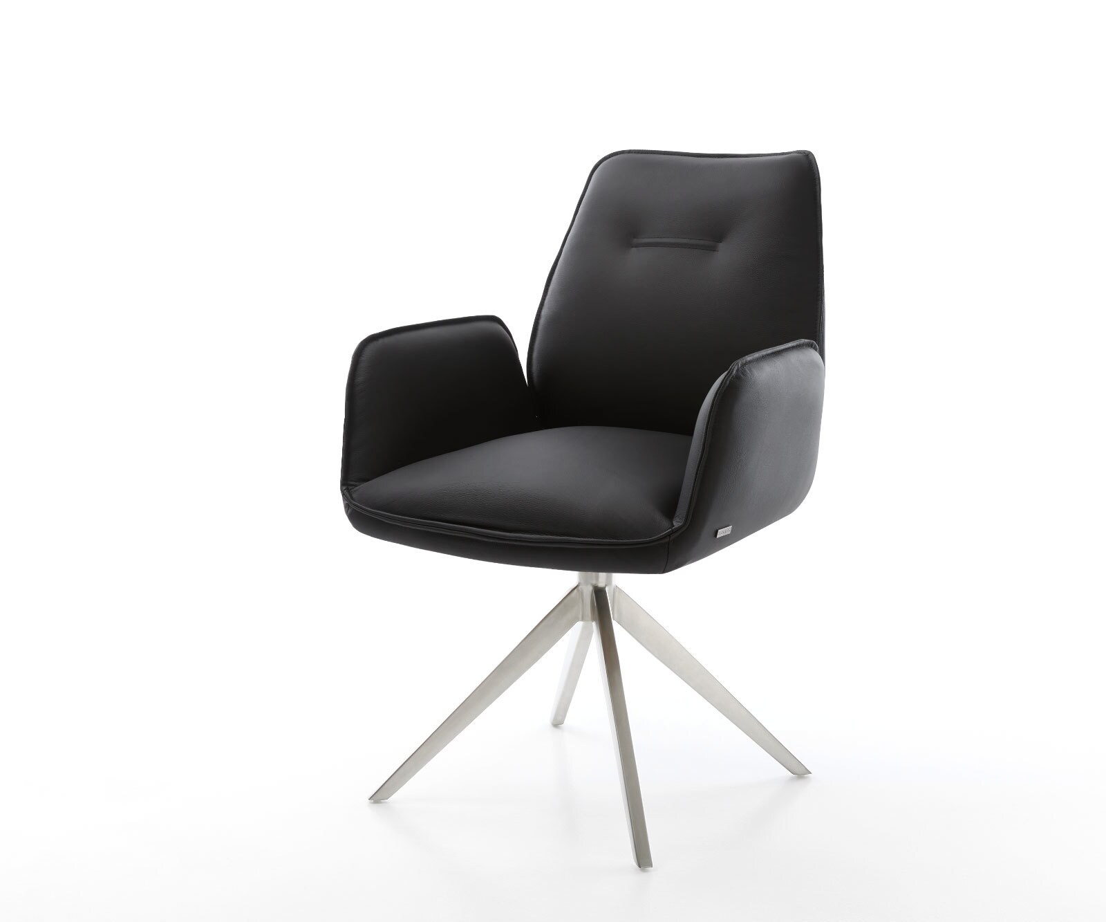 Chaise-pivotante Zoa-Flex cuir de vache noir pied croisé large acier inoxydable brossé pivotement sur 360° fonction bascule ressorts ensachés
