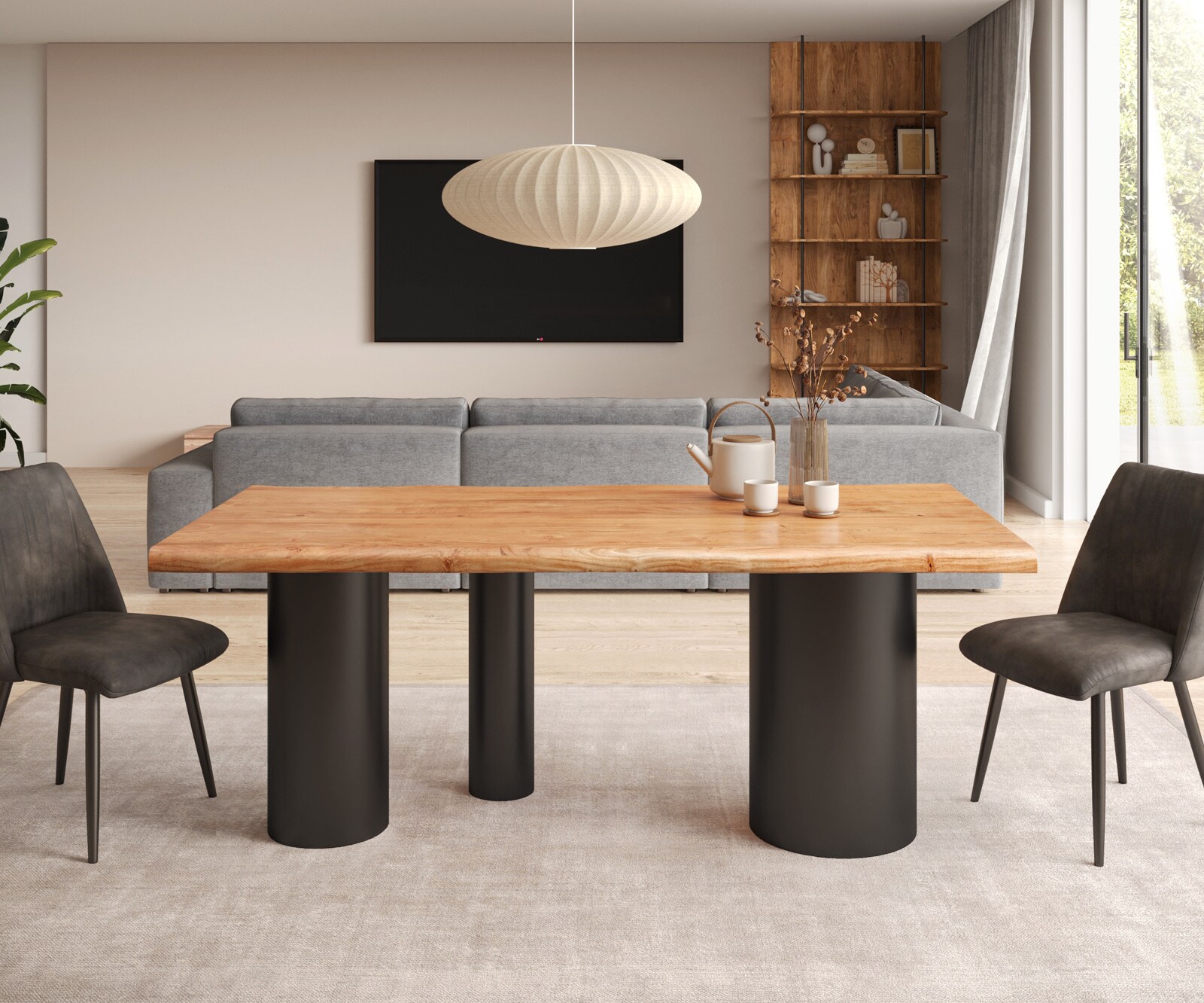 Table à manger Edge 200x100 XL acacia naturee Troa métal noir Live-Edge 1