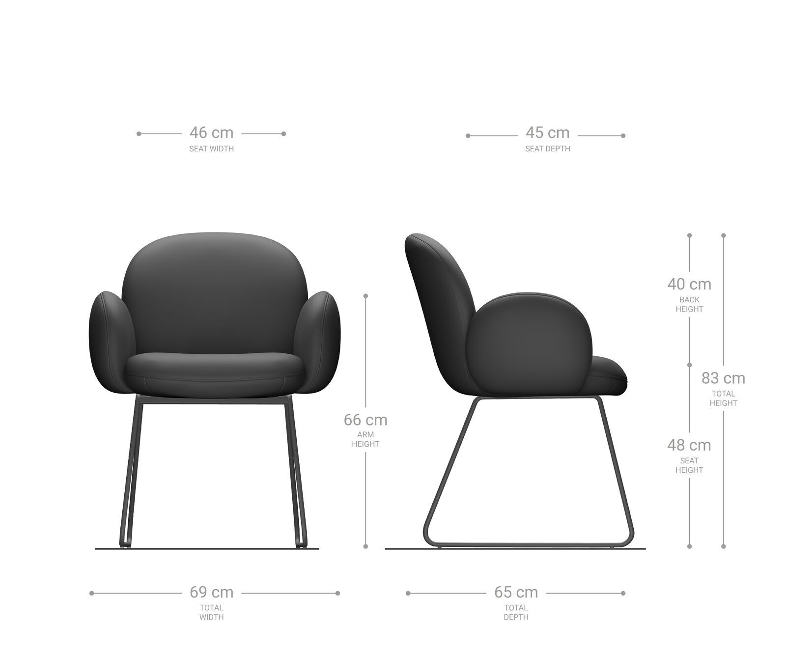Chaise-de-salle-à-manger Nube-Flex avec accoudoirs cuir de vache noir pied trapèze noir ressorts ensachés 6