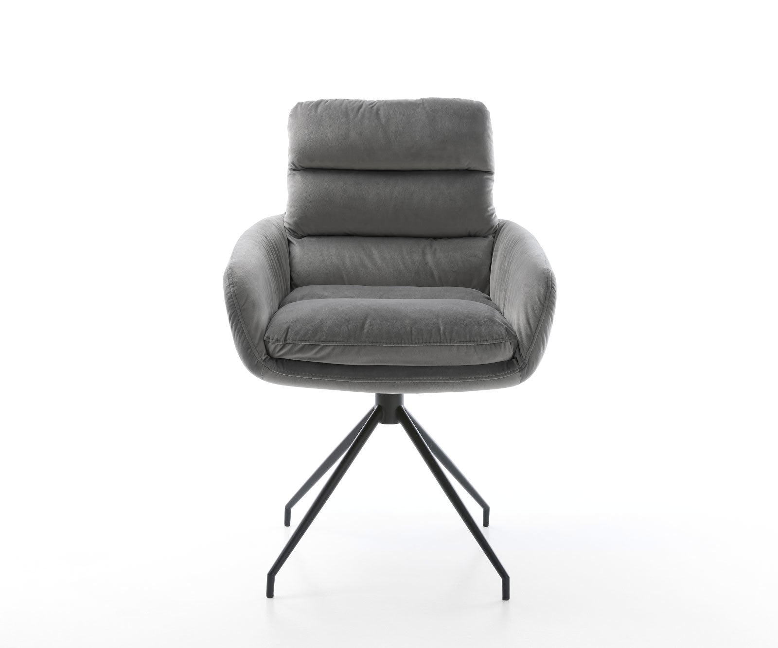 Chaise-de-salle-à-manger Abelia-Flex avec accoudoirs velours gris pied croisé conique noir 2