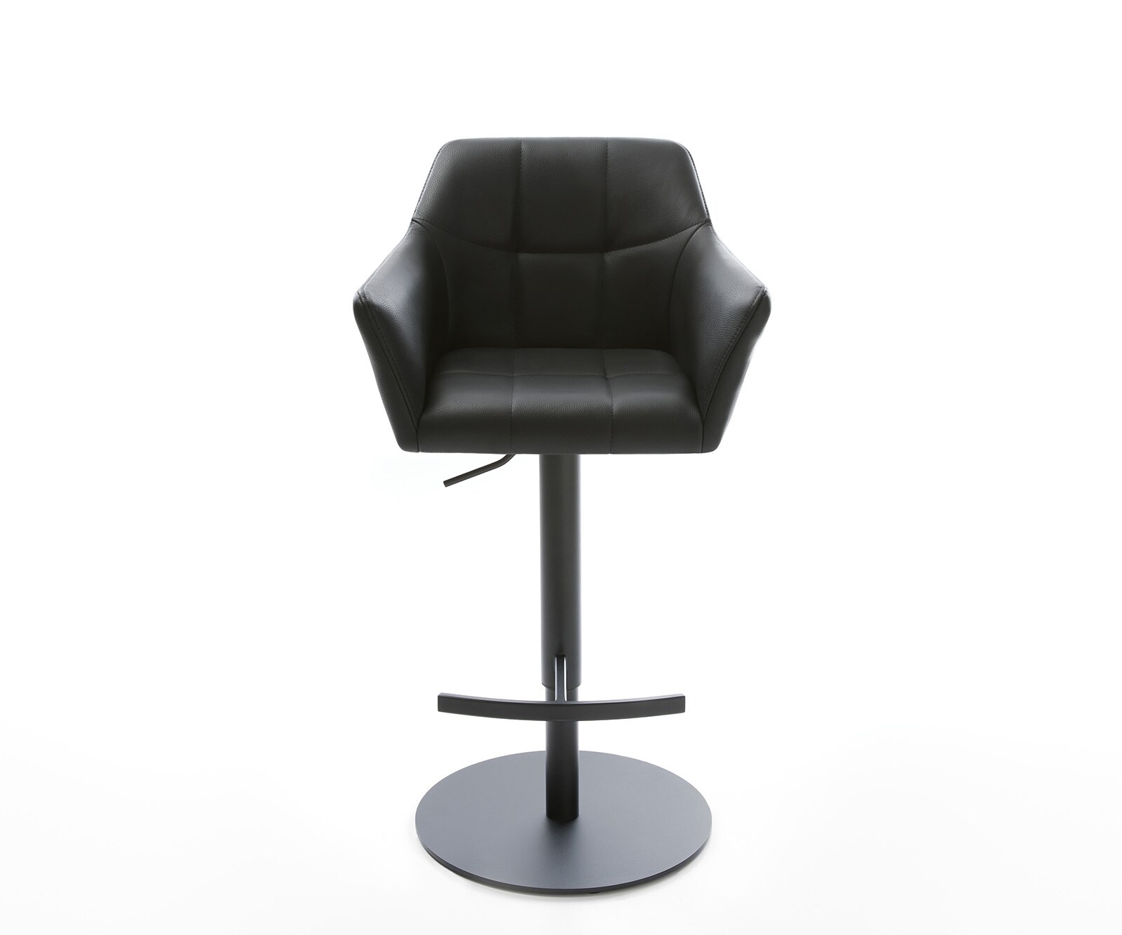 Chaise-de-bar Yulo-Flex cuir véritable noir pied pivotant réglable en hauteur métal 2
