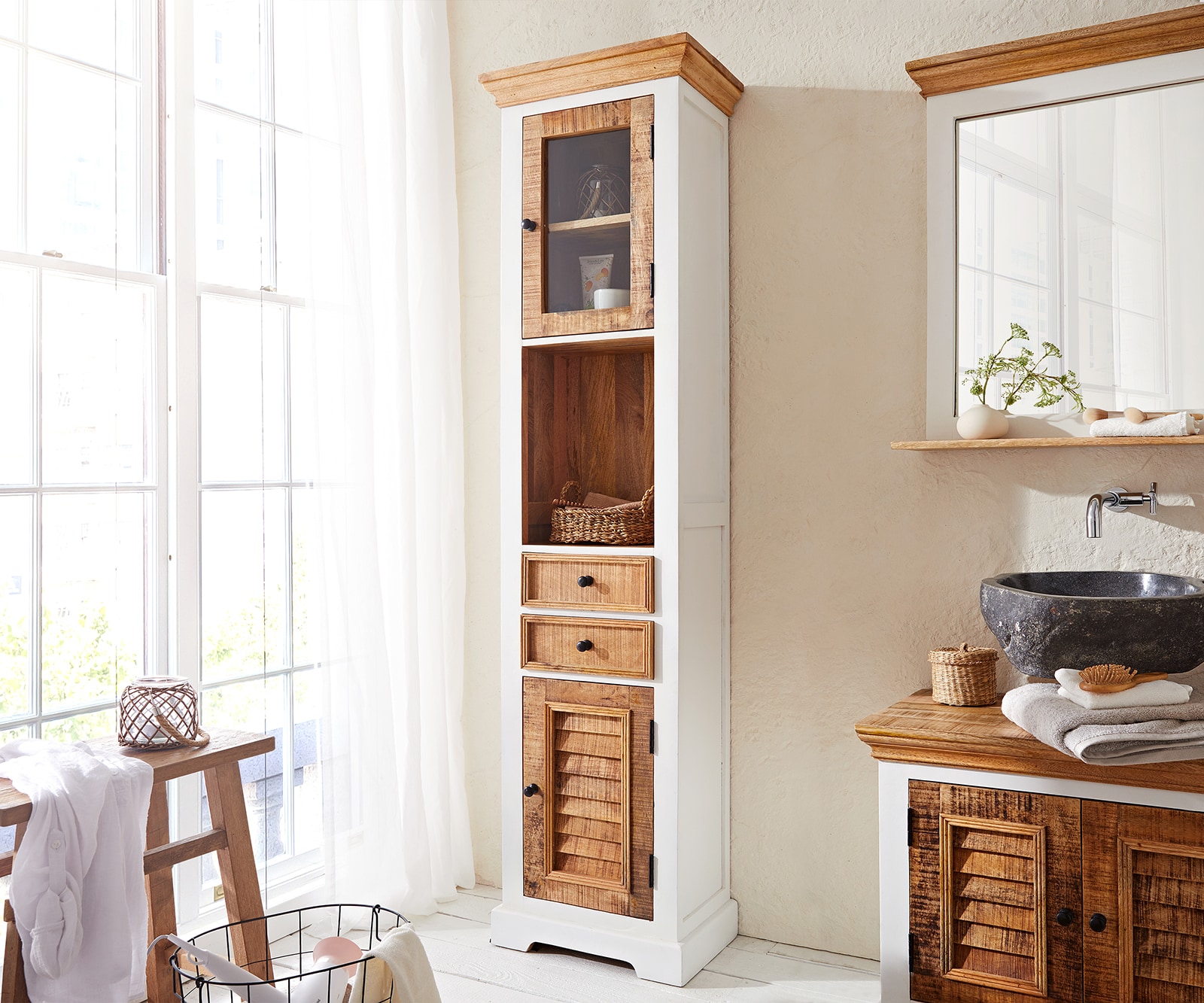 Armoire-haute Casa 45x190 cm Manguier Blanc Naturel Armoire-haute Casa 45x190 cm Manguier Blanc Naturel