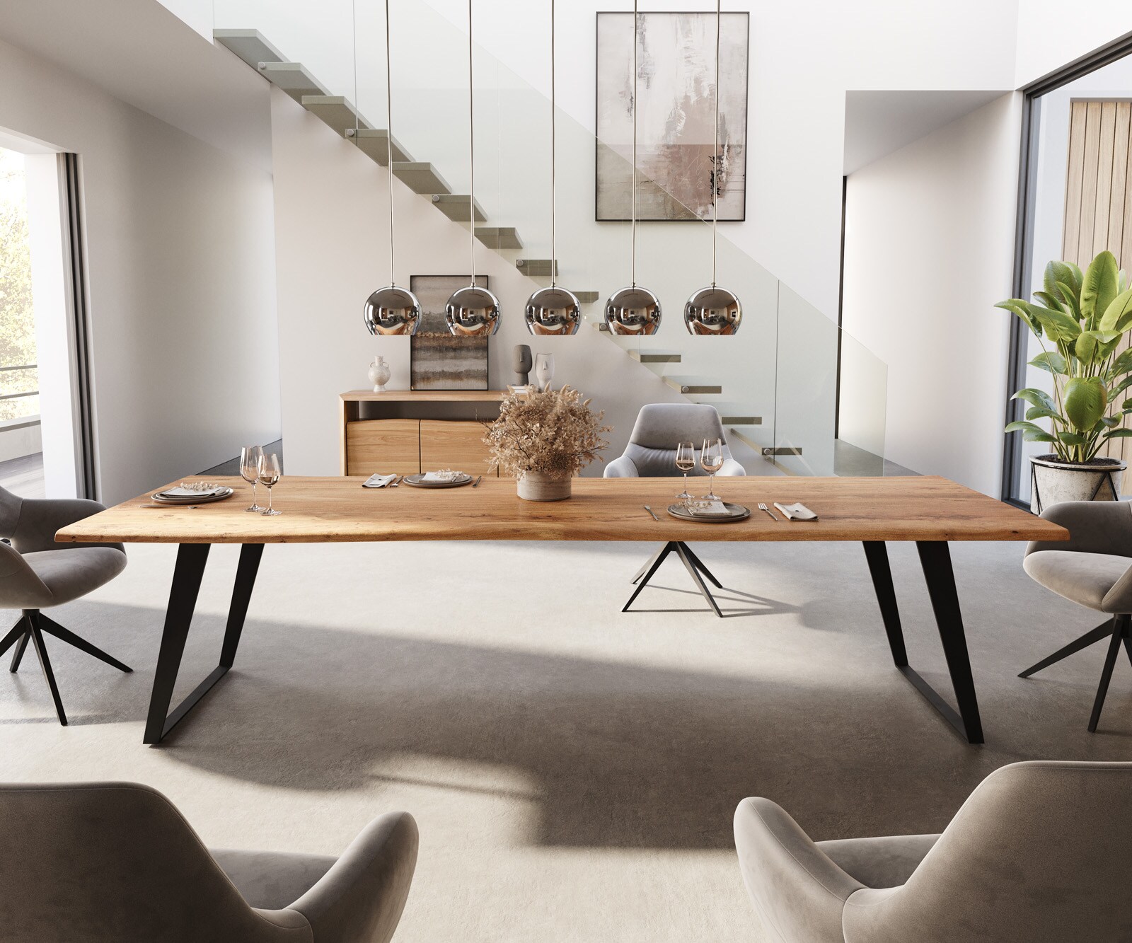 Table-à-manger Edge 300x100 acacia nature métal incliné Live-Edge 1