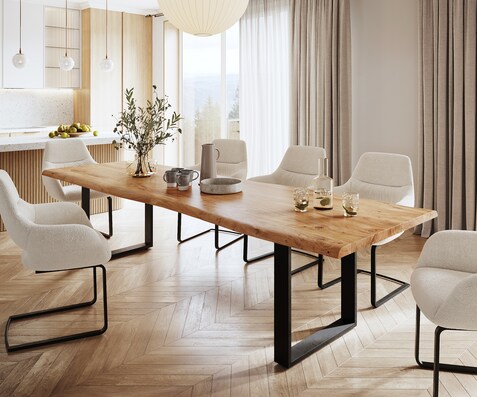 Table de salle à manger Edge 300x100 XL acacia naturel métal noir Live-Edge