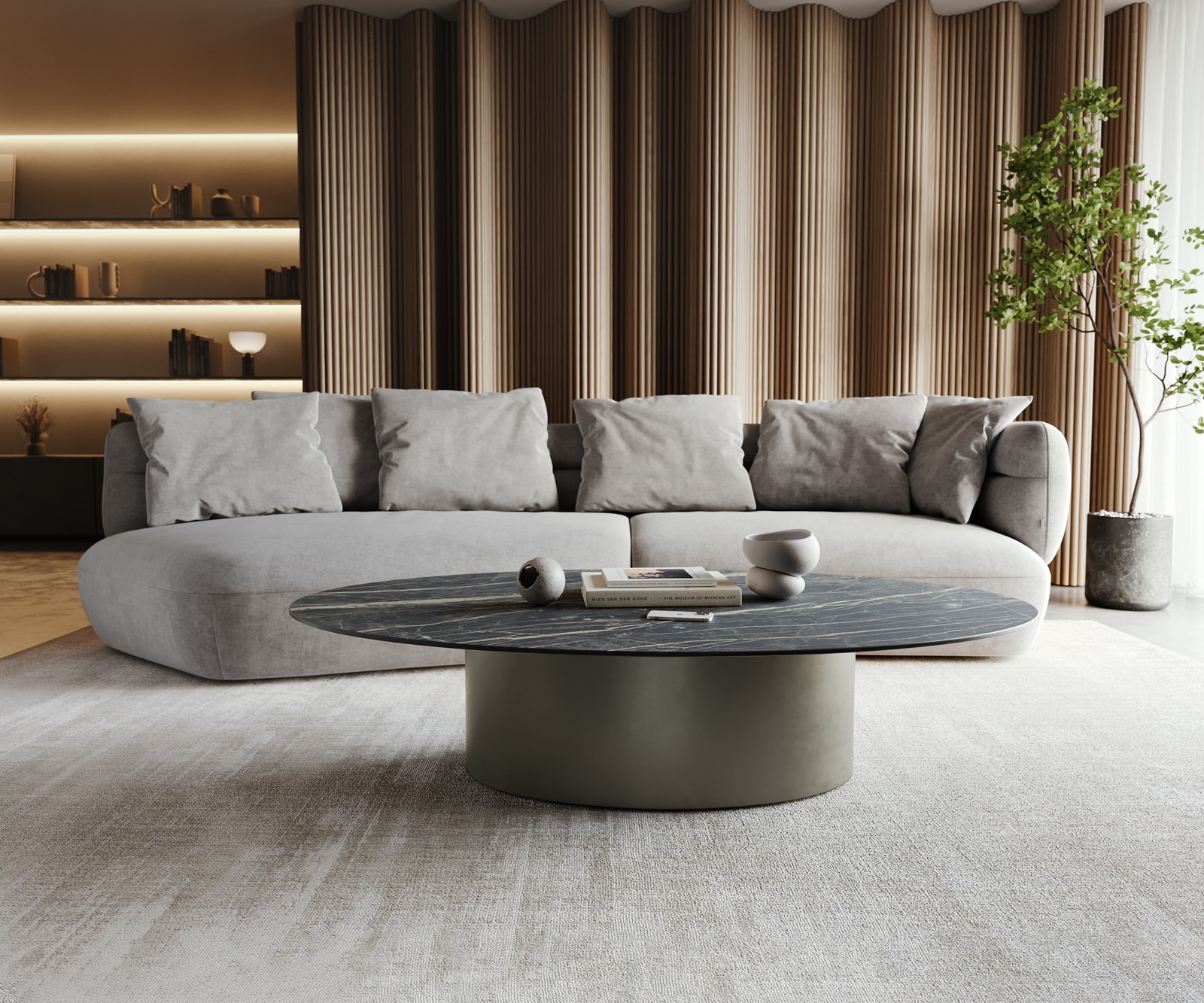 Table-basse Casilda 150x90 cm Céramique Laminam®Noir Desir Marron Pied central Finition à effet titane 5 Table-basse Casilda 150x90 cm Céramique Laminam®Noir Desir Marron Pied central Finition à effet titane 5