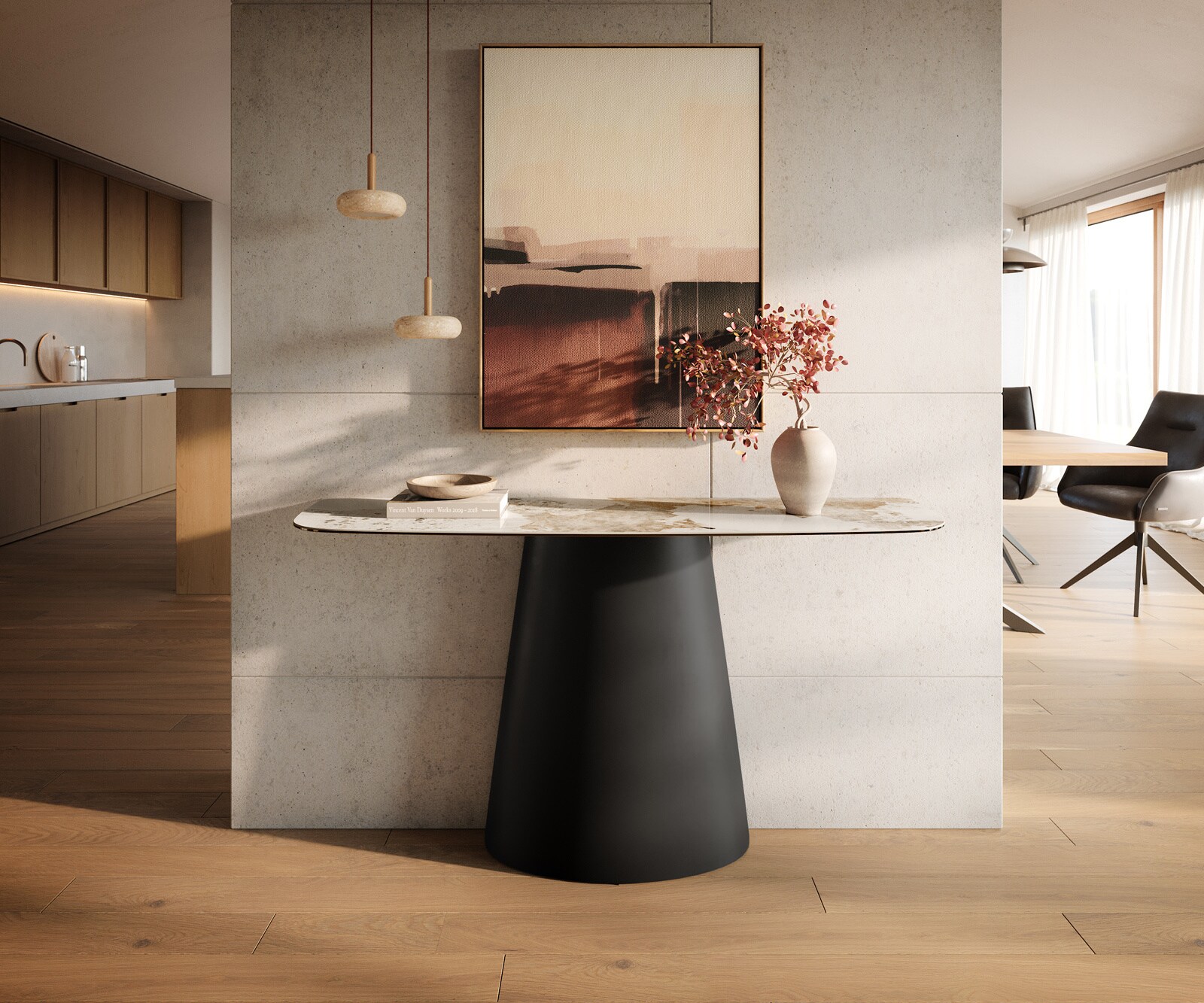 Console Edge forme bateau 140x40 cm Céramique Minas Melange Weiß-Beige Conos Métal Noir 3