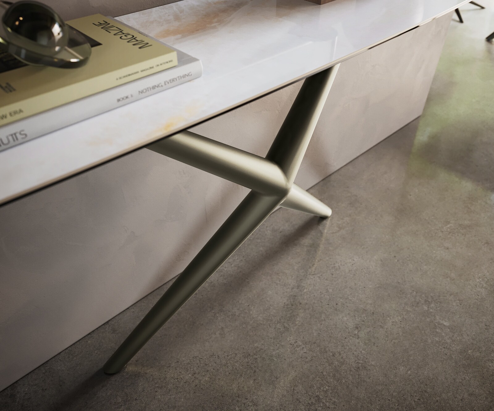 Console Edge forme bateau 180x40 cm Céramique Onyx Pearl Estelo Métal Effektfinish Titan 6