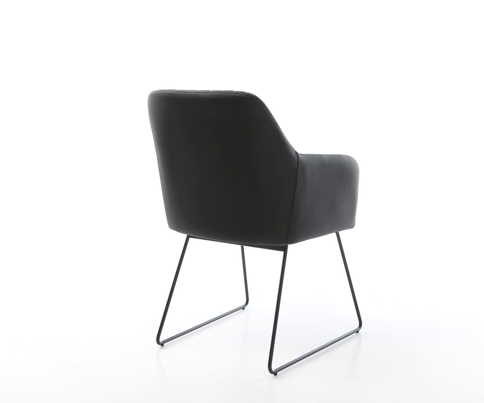 Chaise-de-salle-à-manger Greg-Flex cuir de vache noir pied trapèze noir ressorts ensachés 4