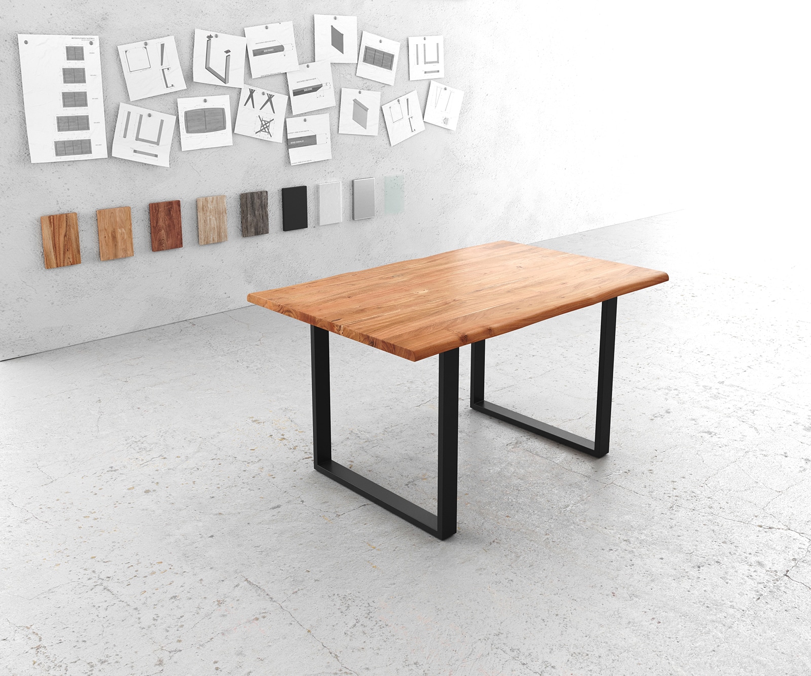 Table-à-manger Edge 140x90 Acacia Nature Métal noir Live-Edge 1