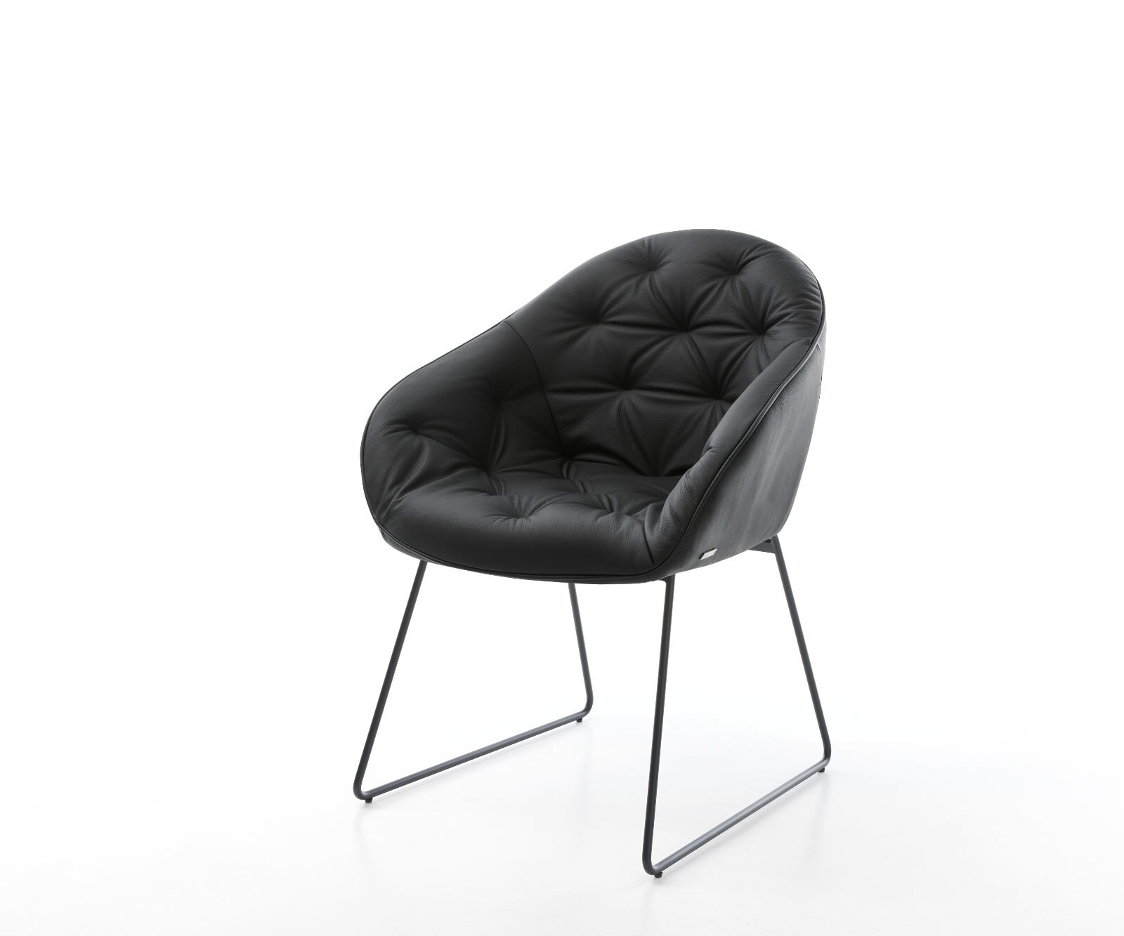 Chaise-de-salle-à-manger Gaio-Flex cuir de vache noir pied trapèze noir