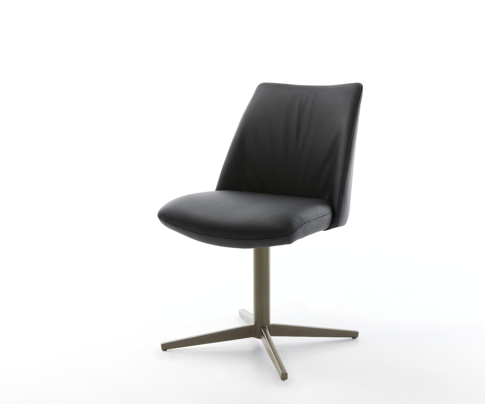 Chaise-pivotante Elso-Flex cuir de vache noir pied de chaise 4 branches aspect titane pivotement sur 360° ressorts ensachés