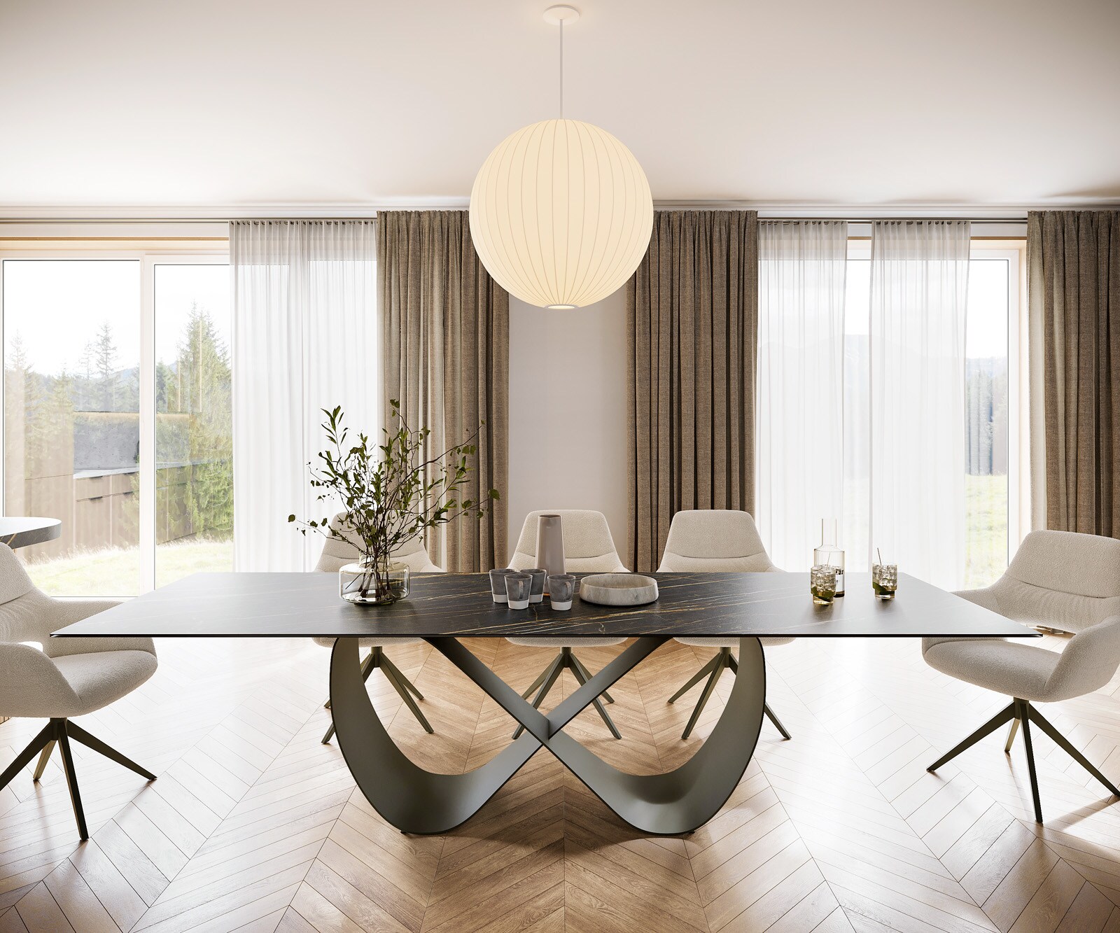 Table à manger Edge 300x100 Céramique Laminam® Noir Desir Marron Infinity Métal Effet Titane 1