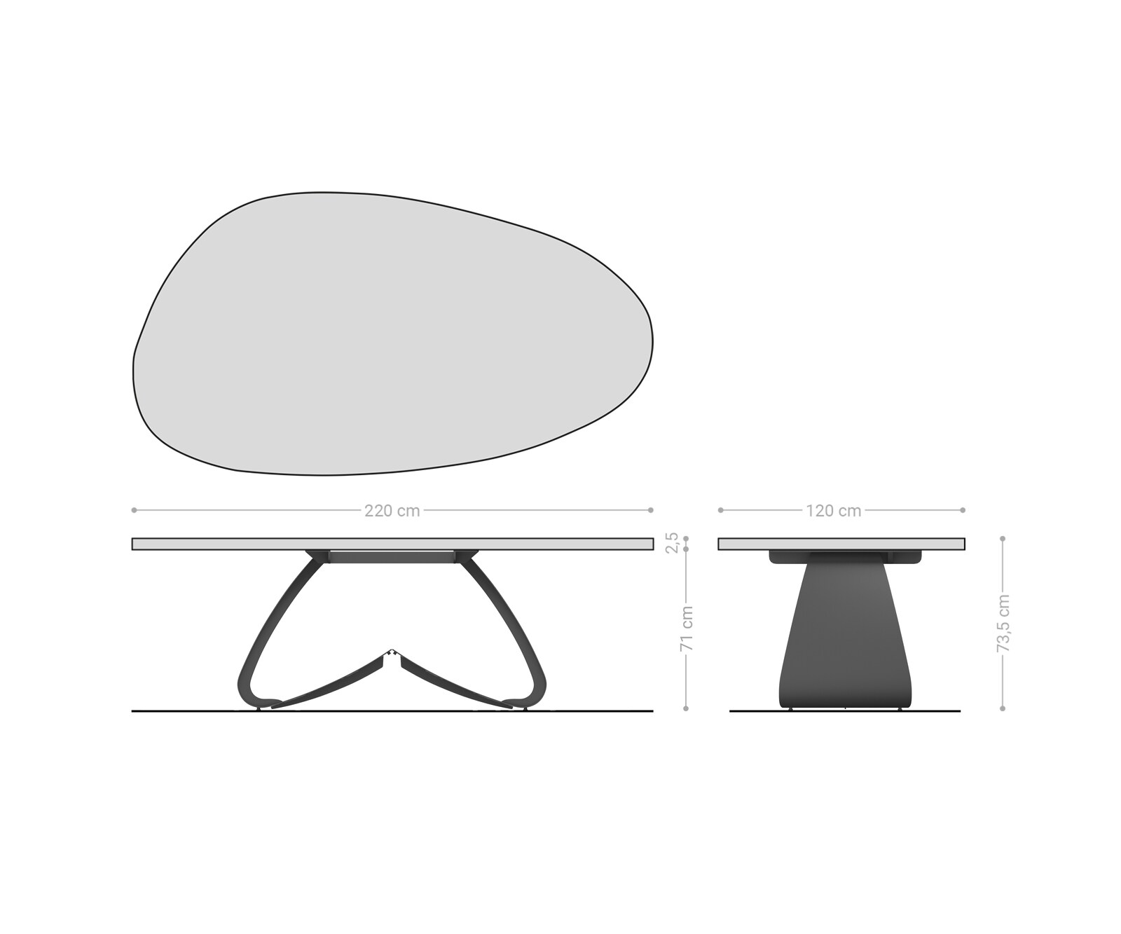 Table de salle à manger Edge Ovale Céramique Emperador Extra Lucidato Brun foncé 220x120 Piètement en W Métal finition effet Titane 8