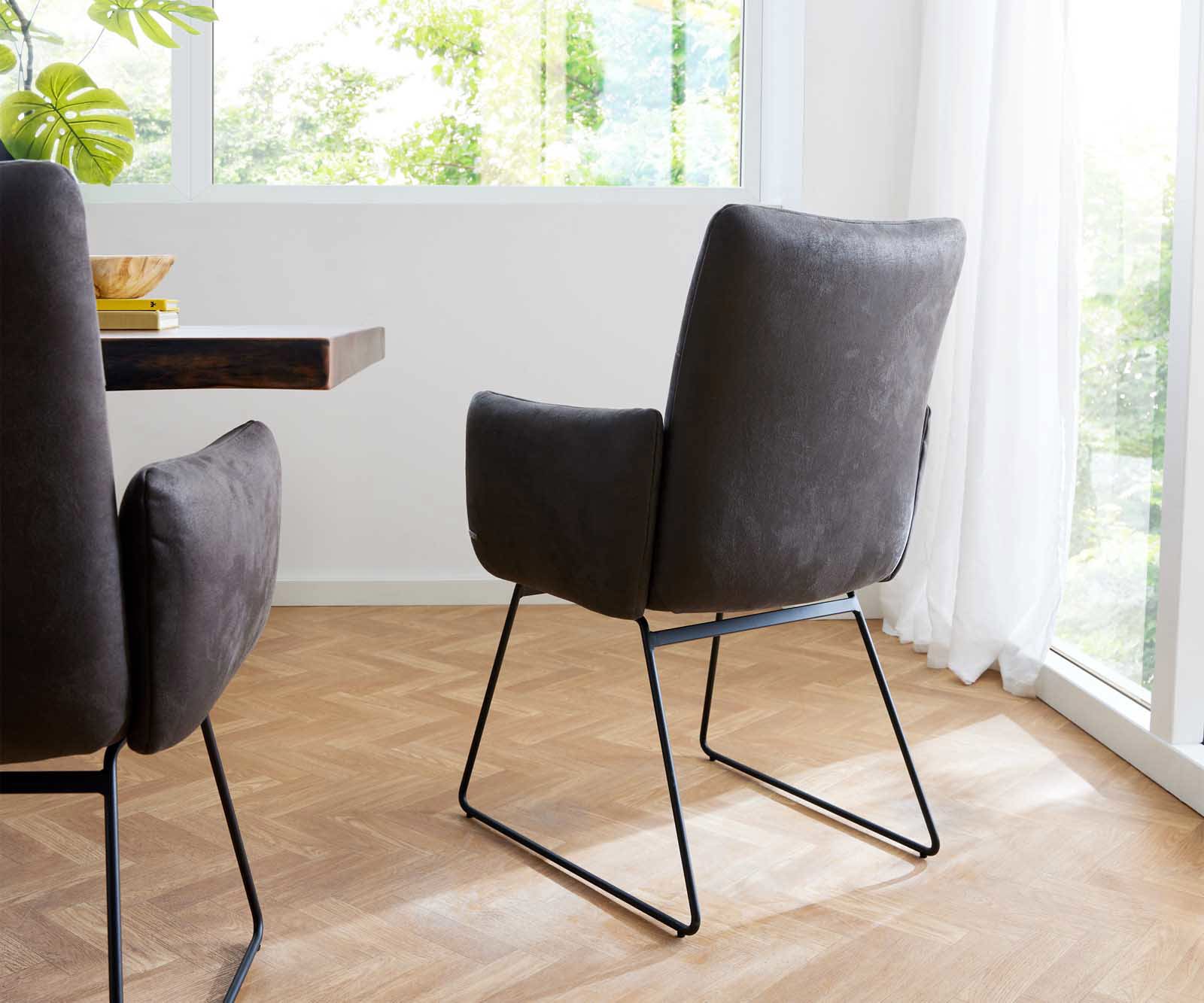 Chaise-de-salle-à-manger Jova-Flex avec accoudoirs microvelours anthracite vintage pied trapèze noir ressorts ensachés 4 Chaise-de-salle-à-manger Jova-Flex avec accoudoirs microvelours anthracite vintage pied trapèze noir ressorts ensachés 4