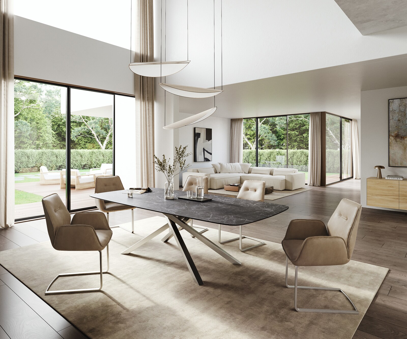 Table à manger Edge Boot 260x120 cm Céramique Laminam® Nero Greco Anthracite piètement en croix Rectangle Acier inoxydable 5