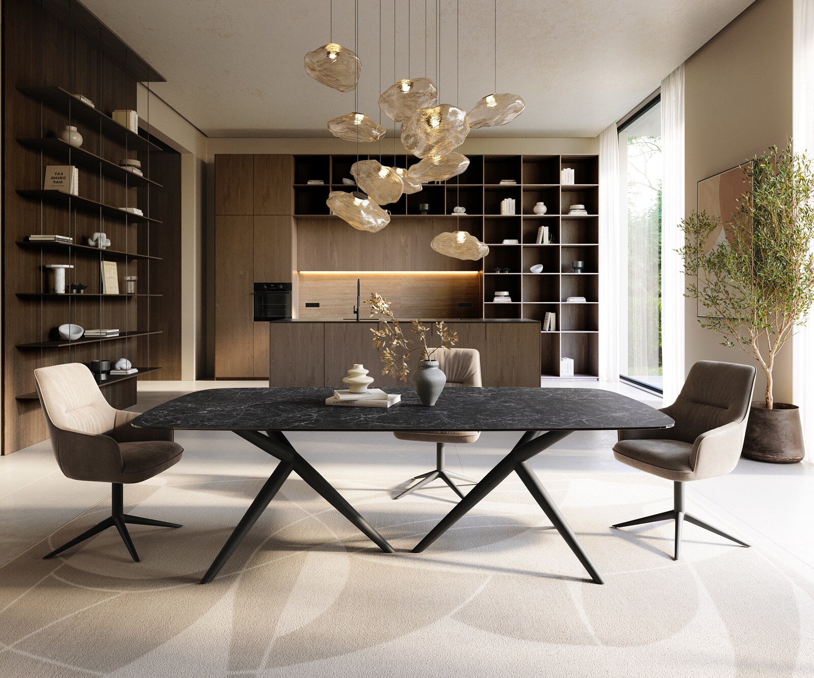 Table à manger Edge Boot 240x120 cm Céramique Laminam® Nero Greco Anthracite Estelar rond Métal Noir 1
