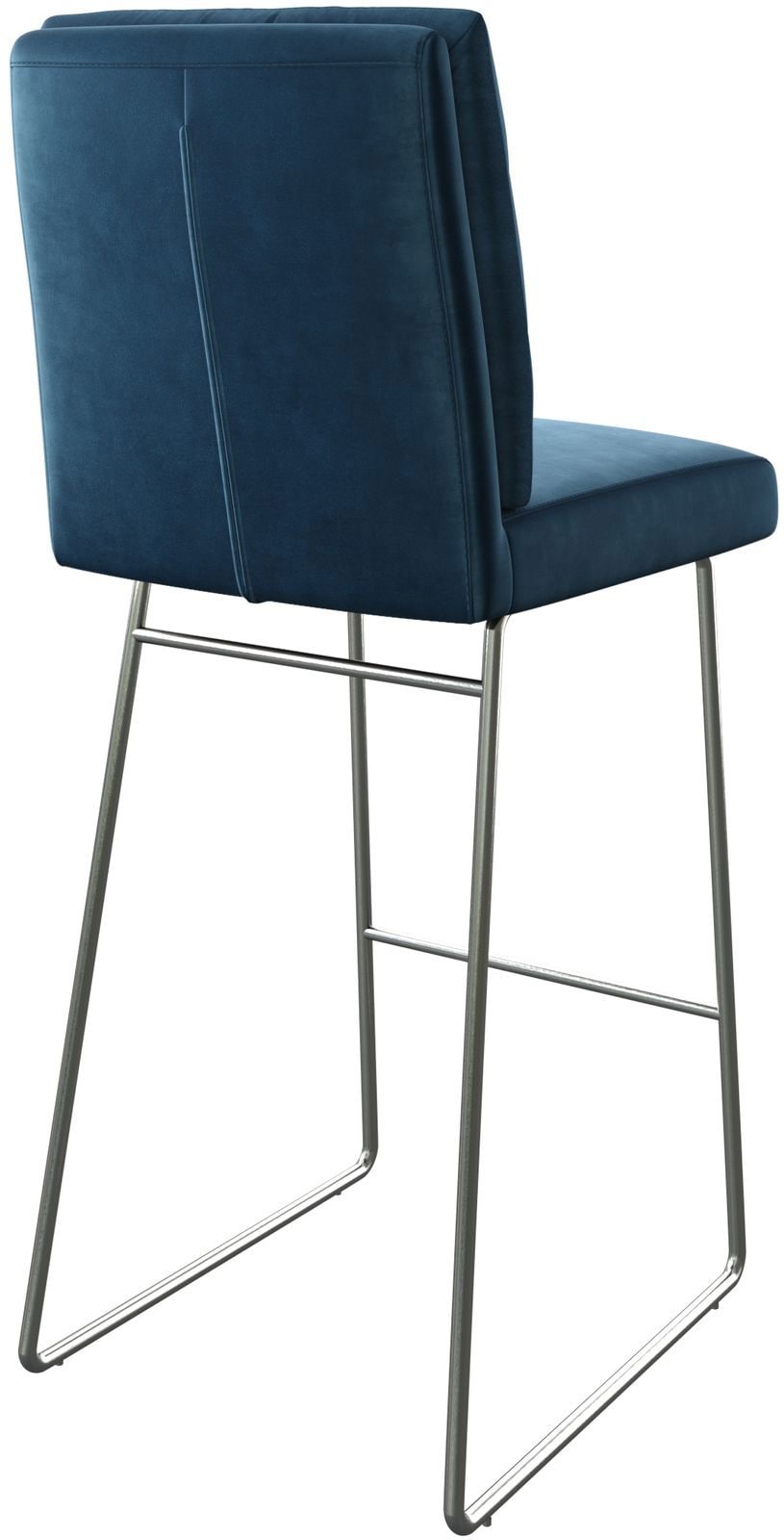 Chaise-de-bar Pela-Flex velours bleu cadre de patins acier inoxydable 4 Chaise-de-bar Pela-Flex velours bleu cadre de patins acier inoxydable 4