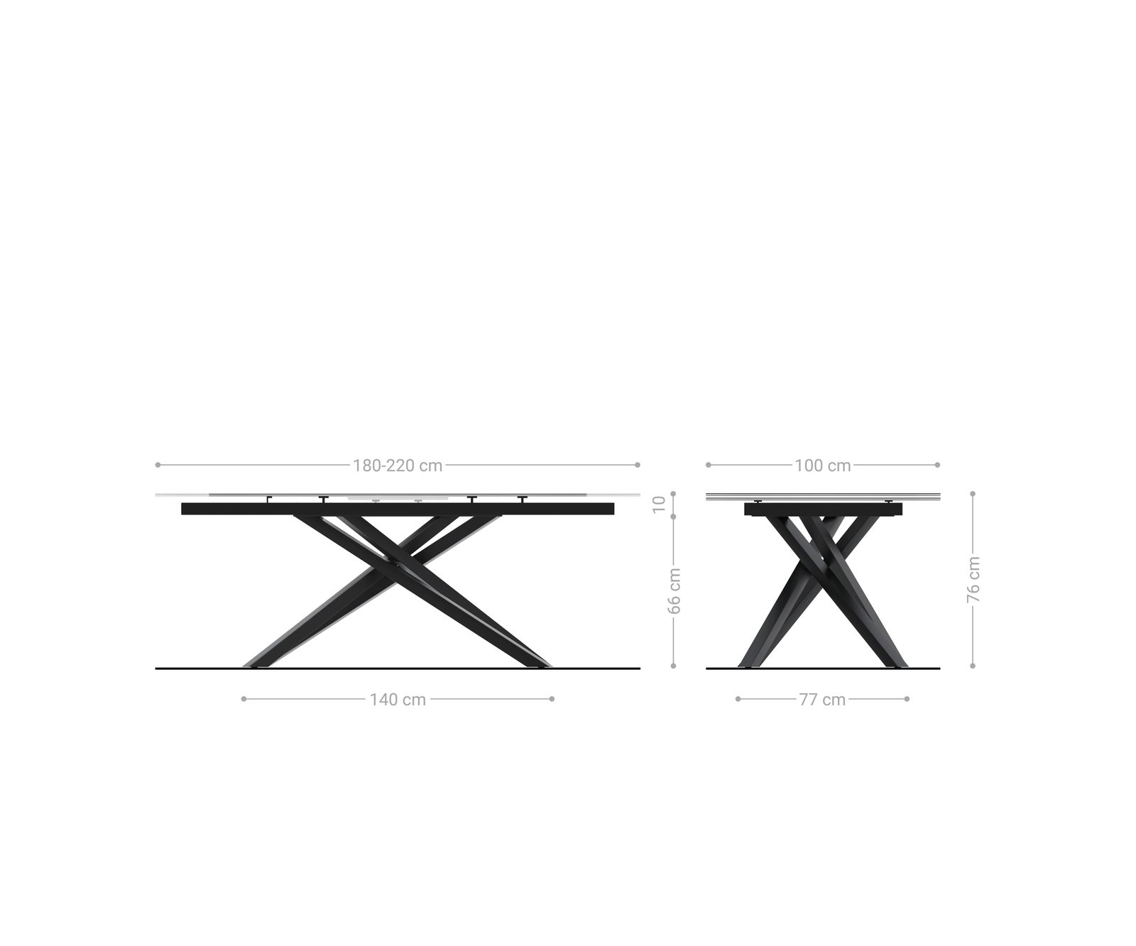 Table à manger Edge Boot 180-220x100 cm Céramique Laminam® Sabbia Eichefarbig piètement en croix Rectangle Finition effet Titan extensible 7