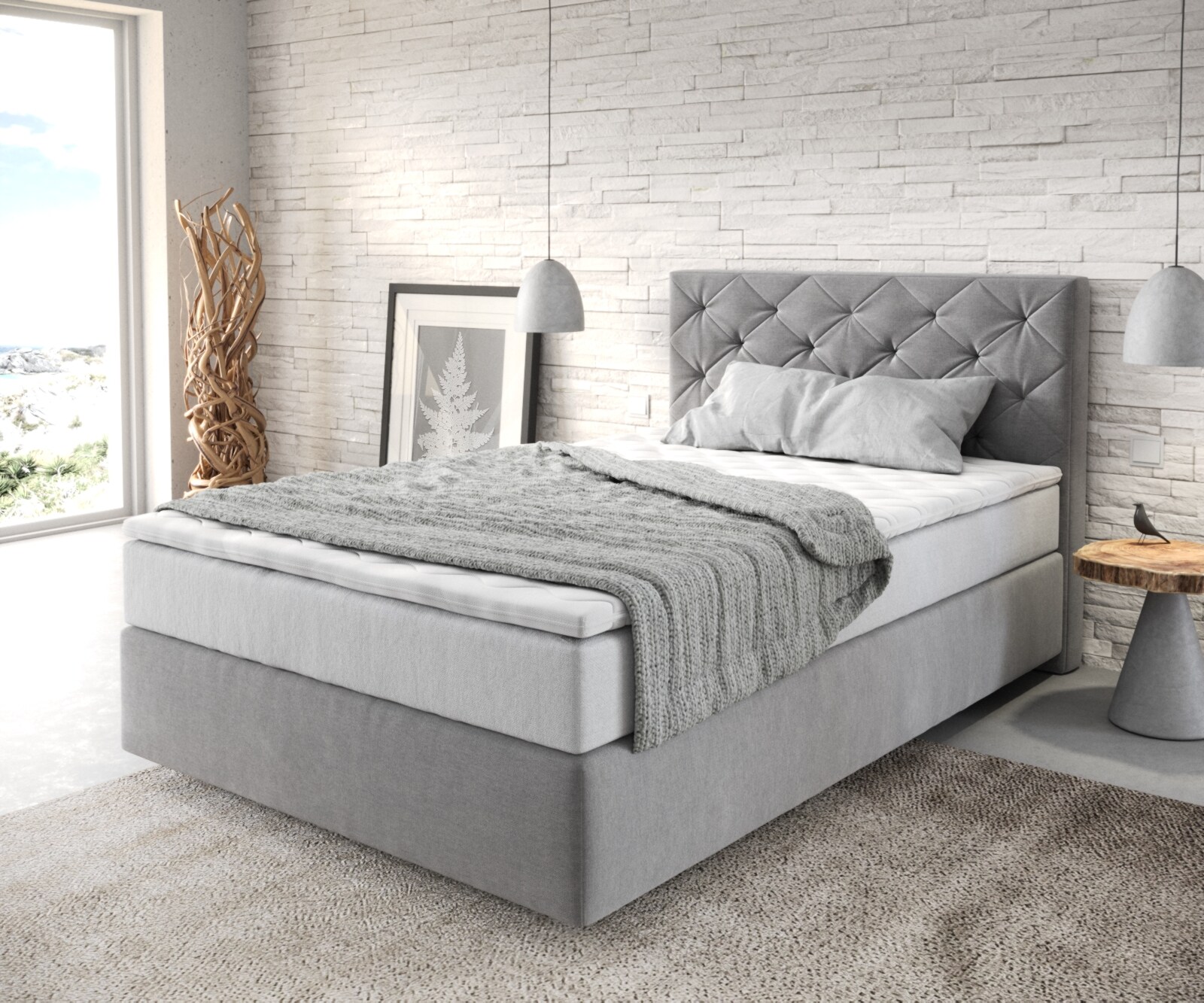 Lit-à-sommier-tapissier Dream-Great 120x200 cm Microfibre Gris avec matelas TFK et Visco Surmatelas Lit-à-sommier-tapissier Dream-Great 120x200 cm Microfibre Gris avec matelas TFK et Visco Surmatelas