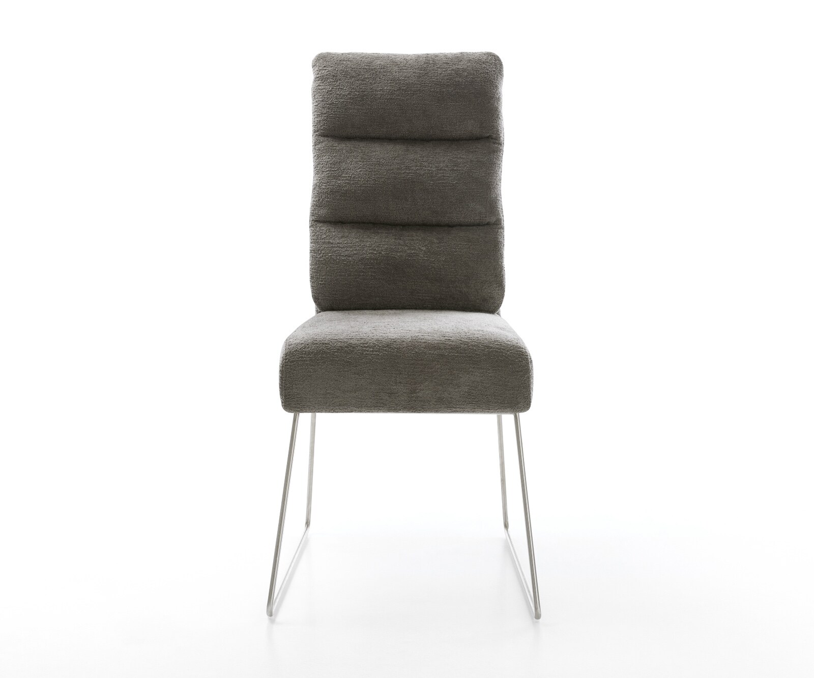 Chaise-de-salle-à-manger Pela-Flex bouclé doux couleur boue pied trapèze acier inoxydable resorts ensachés 2