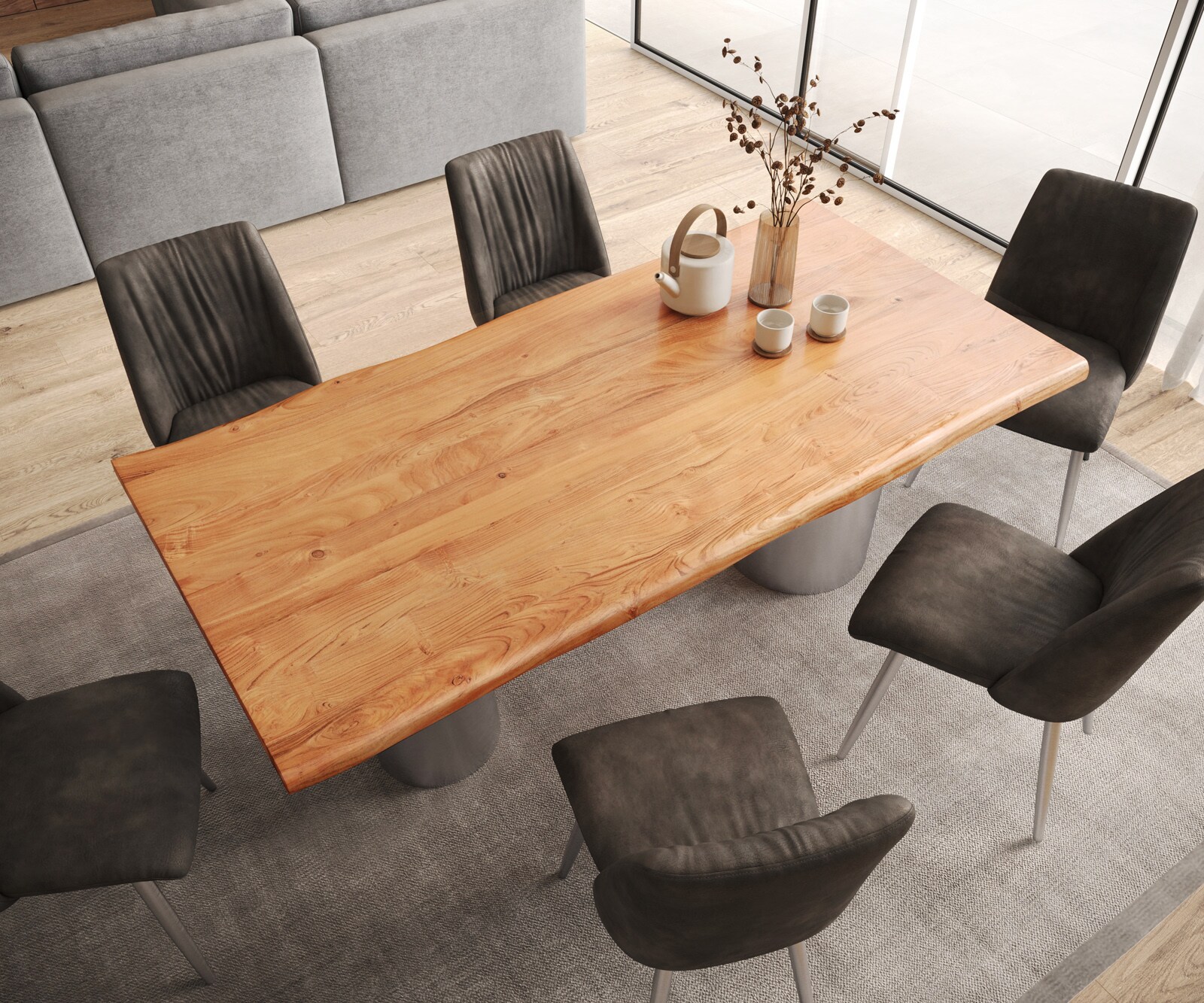 Table à manger Edge 200x100 acacia naturee Troa acier inoxydable brossé Live-Edge 4