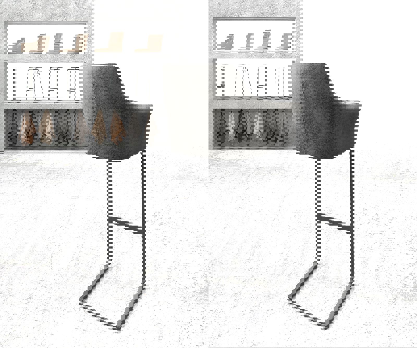 Chaise-de-bar Yulo-Flex vintage gris cantilever plat métal 2 Chaise-de-bar Yulo-Flex vintage gris cantilever plat métal 2