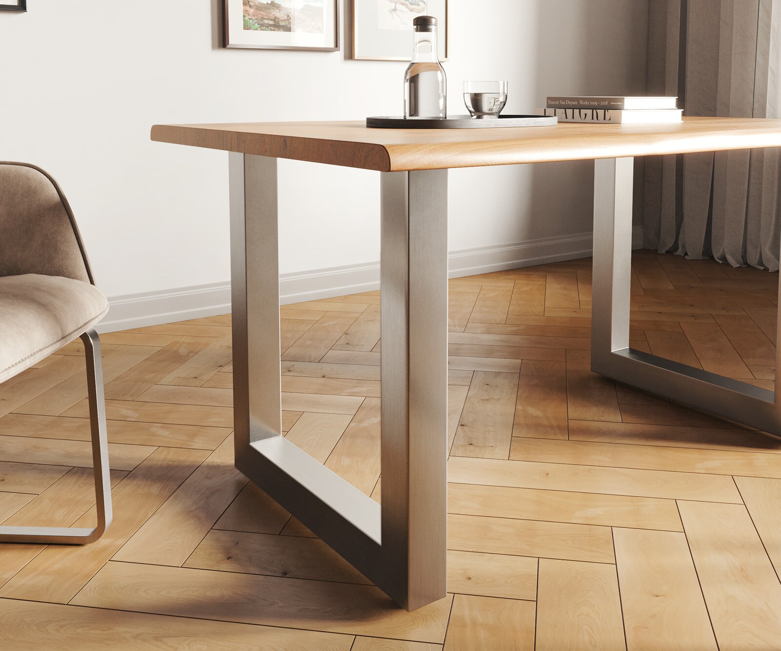 Table-à-manger Edge 140x90 acacia nature acier inoxydable large Live-Edge 4