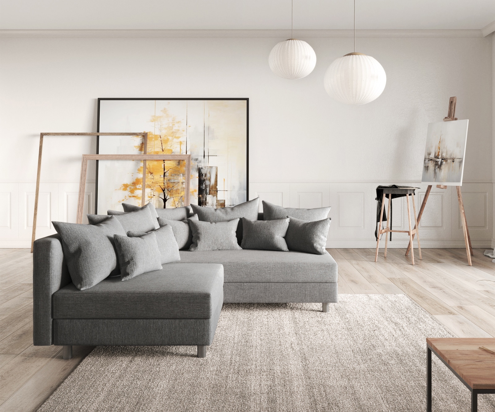 Canapé Clovis gris tissu plat ottoman droit canapé modulaire Canapé Clovis gris tissu plat ottoman droit canapé modulaire
