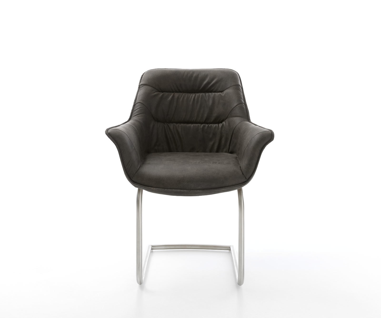 Cantilever Kaira-Flex microvelours anthracite vintage pied cantilever rond acier inoxydable brossé 2