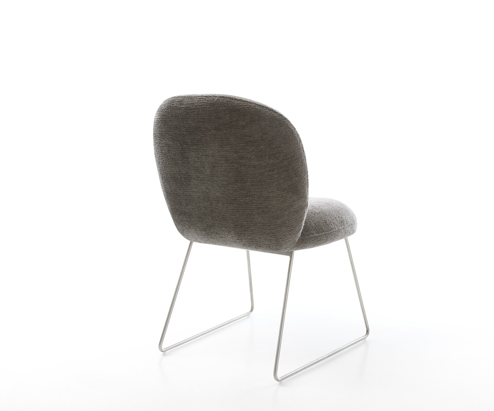 Chaise-de-salle-à-manger Nube-Flex bouclé doux couleur boue pied trapèze acier inoxydable resorts ensachés 5