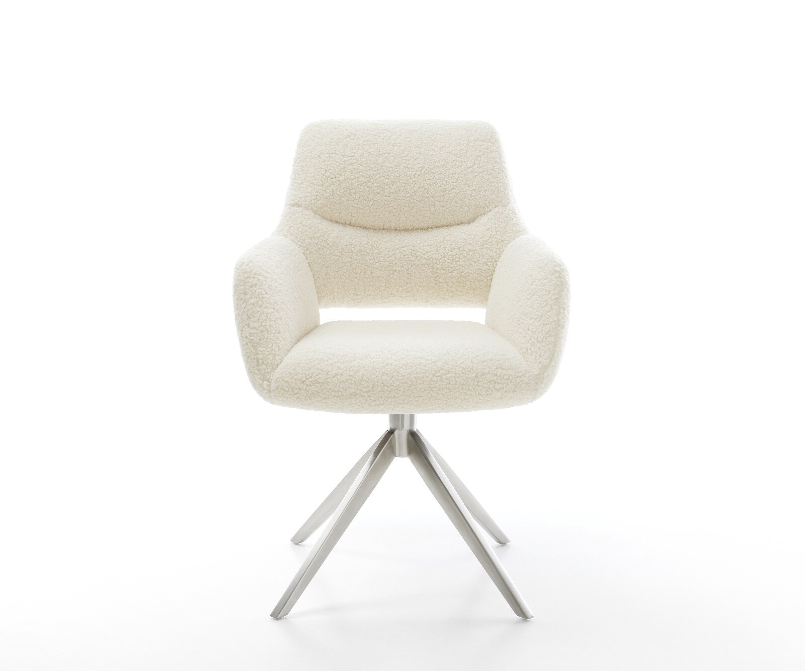 Chaise-pivotante Yago-Flex avec accoudoirs tissu teddy beige pied croisé large acier inoxydable pivotement sur 360° fonction bascule resorts ensachés 2