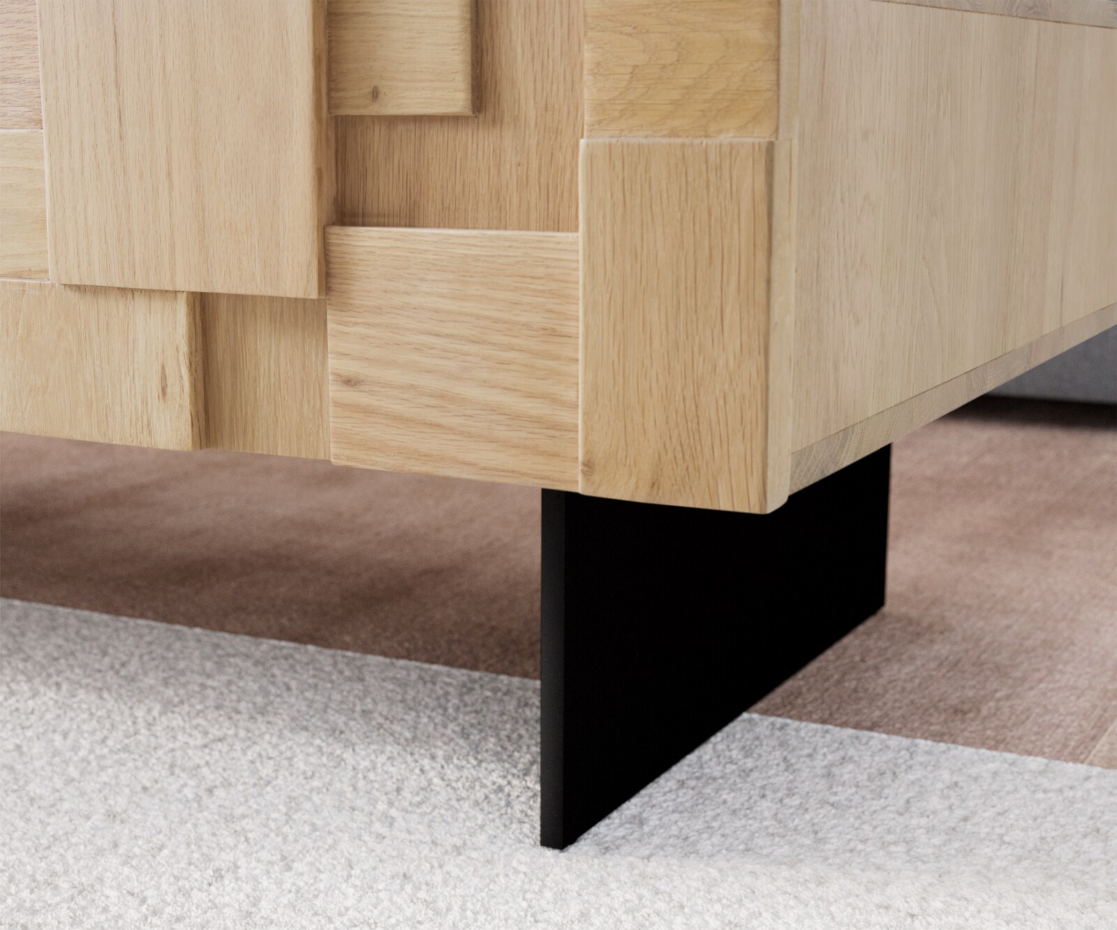 Table-basse Puzzle 120 cm 4 tiroirs chêne naturel pied flottant métal noir 5