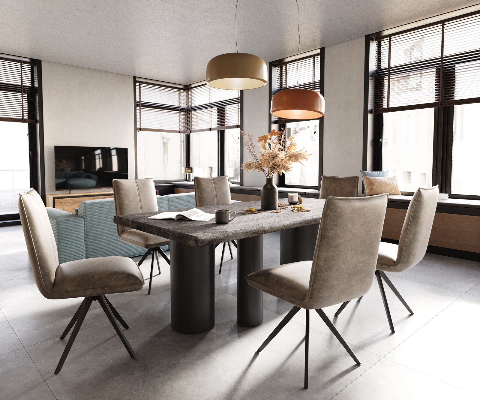 Table à manger Edge 200x100 XL acacia platine Troa métal noir Live-Edge 6