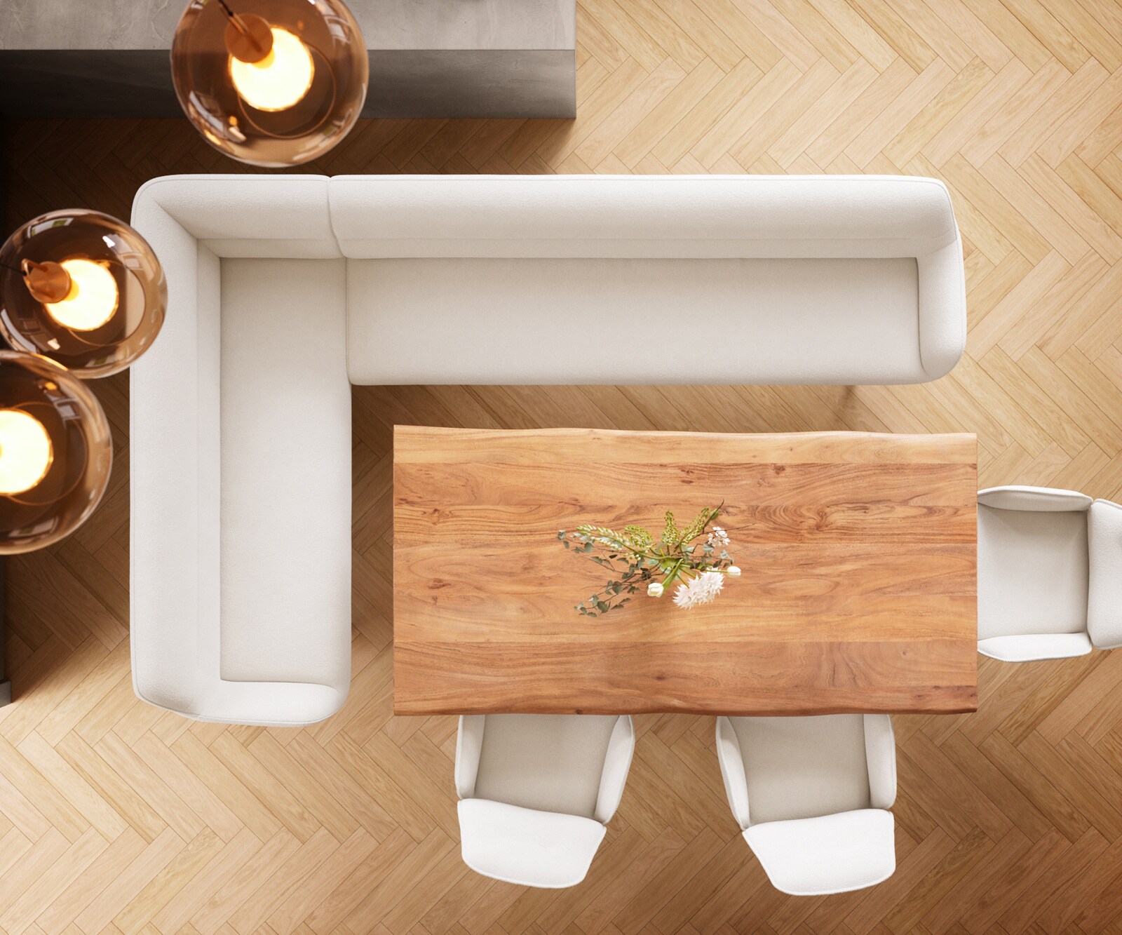 Banc-de-salle-à-manger Taya-Flex 285x190 cm bouclé crème-blanc pied croisé angulaire grafiete ressort ensaché liens 6