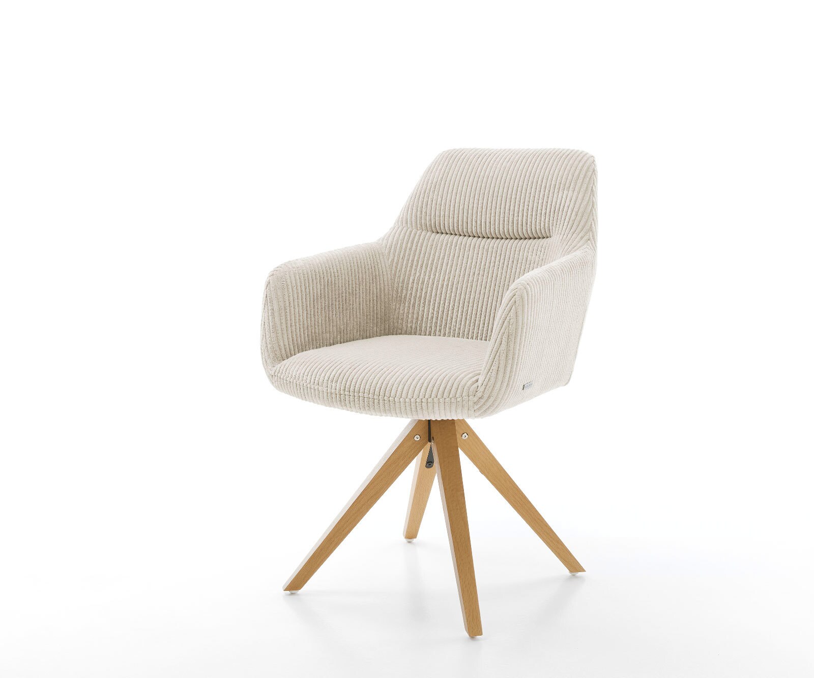 Chaise-de-salle-à-manger Pejo-Flex côtelé beige vintage pied en bois angulaire naturel ressorts ensachés