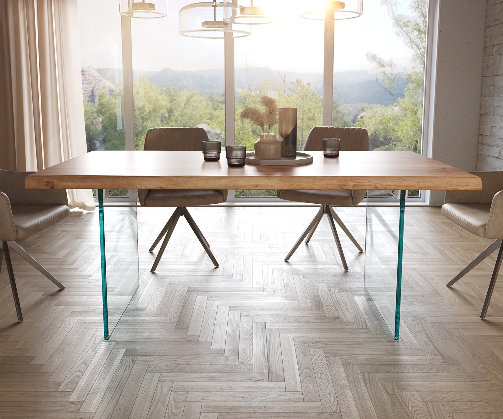 Table à manger Edge 180x90 XL acacia nature verre Live-Edge 1 Table à manger Edge 180x90 XL acacia nature verre Live-Edge 1