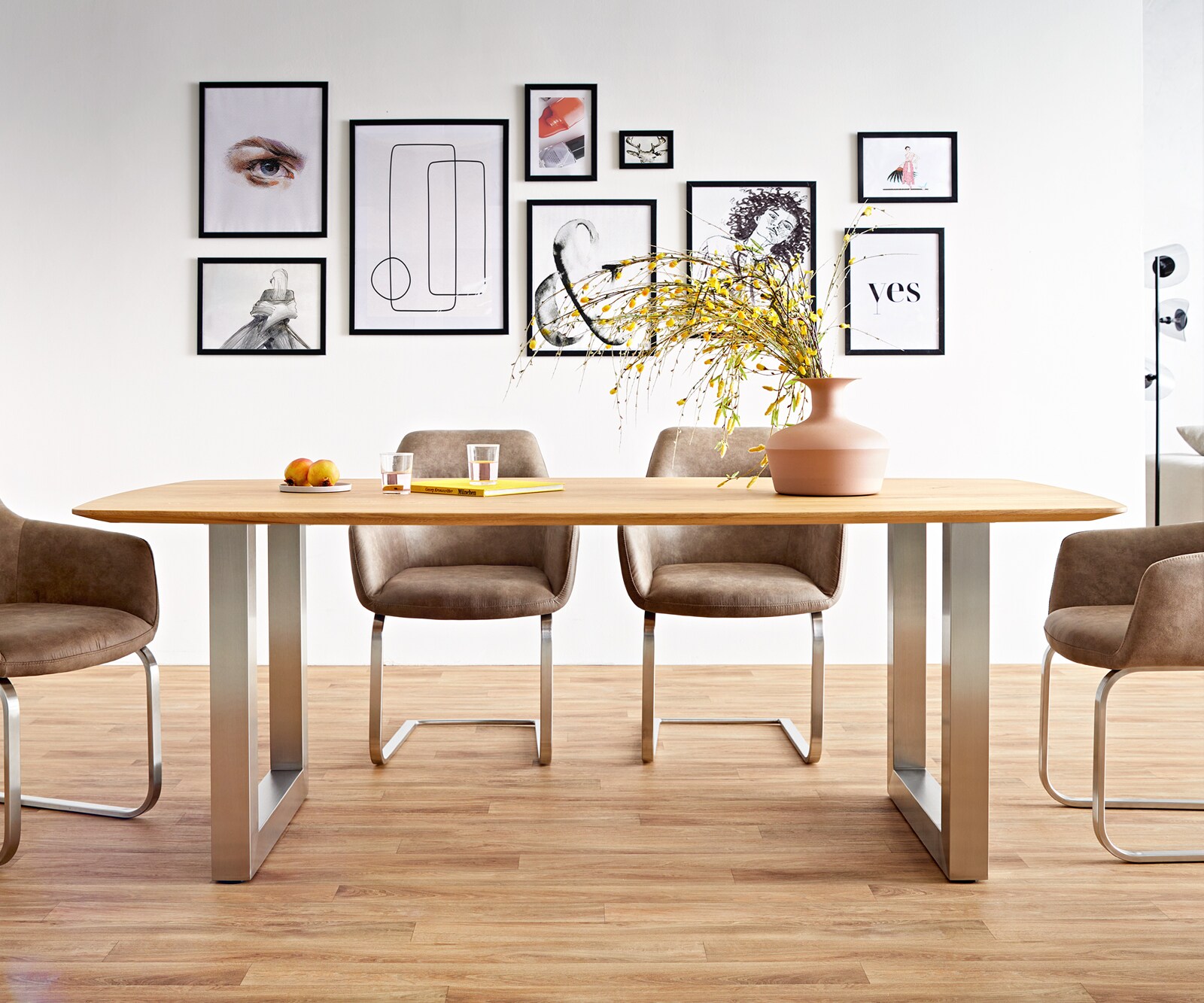 Table à manger Edge Boot 200x100x2,5-3 chêne nature acier inoxydable large bord suisse 4