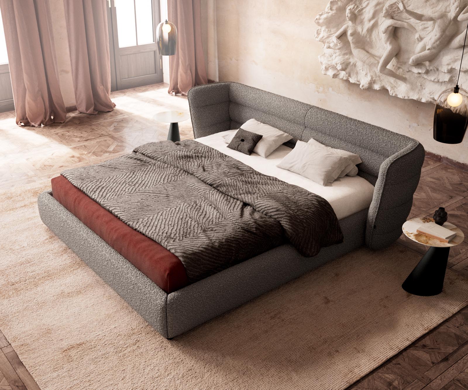 Sommier rembourré Simea 180x200 cm Bouclé Gris Argenté 3