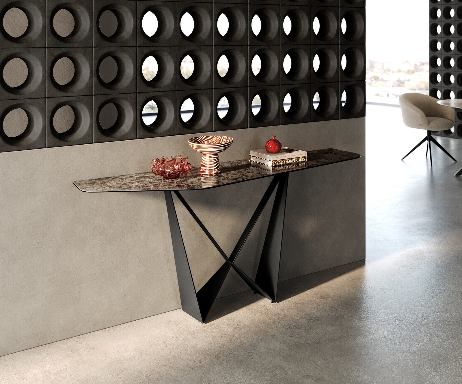 Console Edge Polygonal 180x50 cm Céramique Emperador Extra Lucidato Dunkelbraun Spios Métal Noir 4